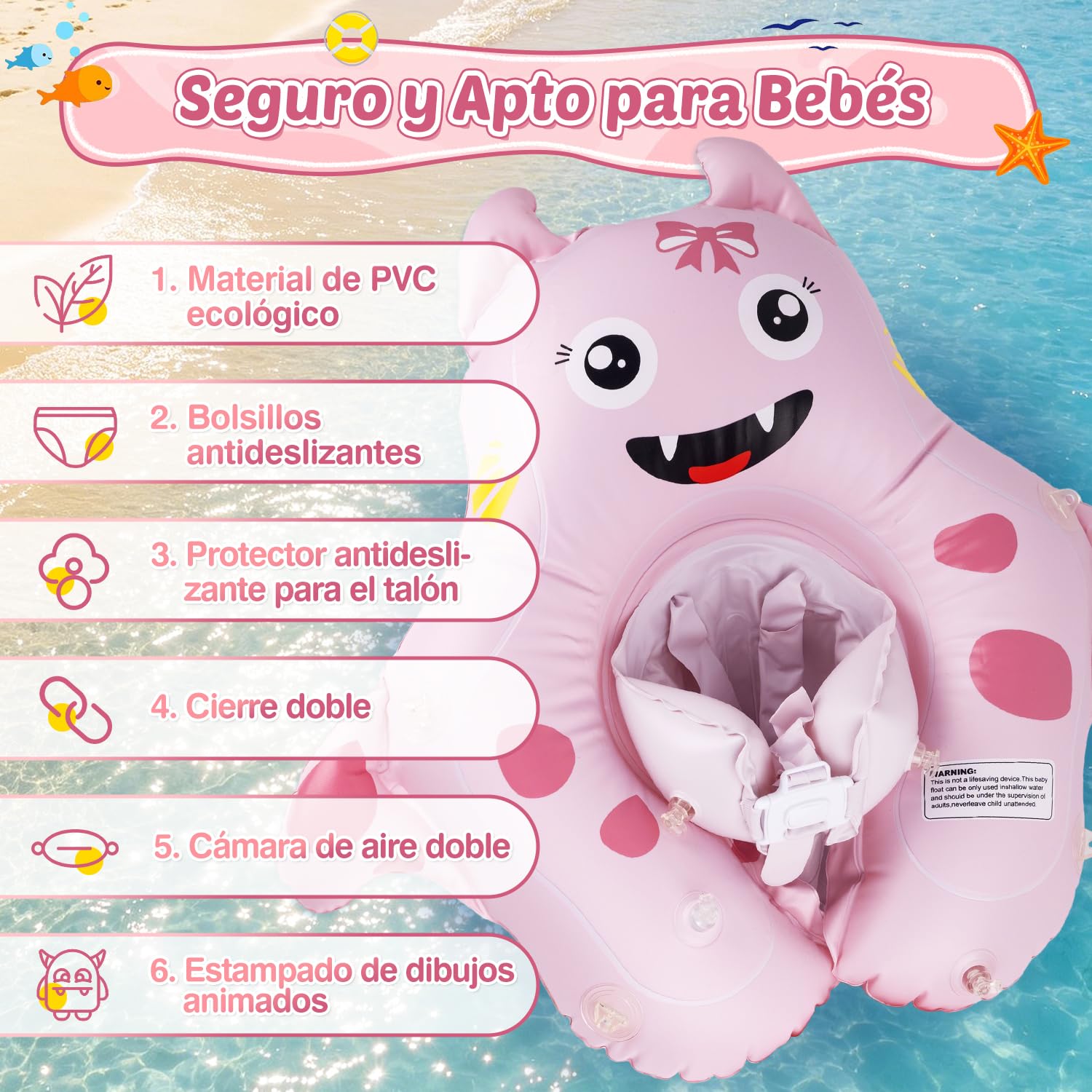 Flotador Bebe con Sombrilla, Protección UV UPF 50+, Anillo de Natación Inflable Bebé con Asiento Seguridad y Bola de Equilibrio Antivuelco, Flotadores de Piscina para Bebes 10-36 Meses
