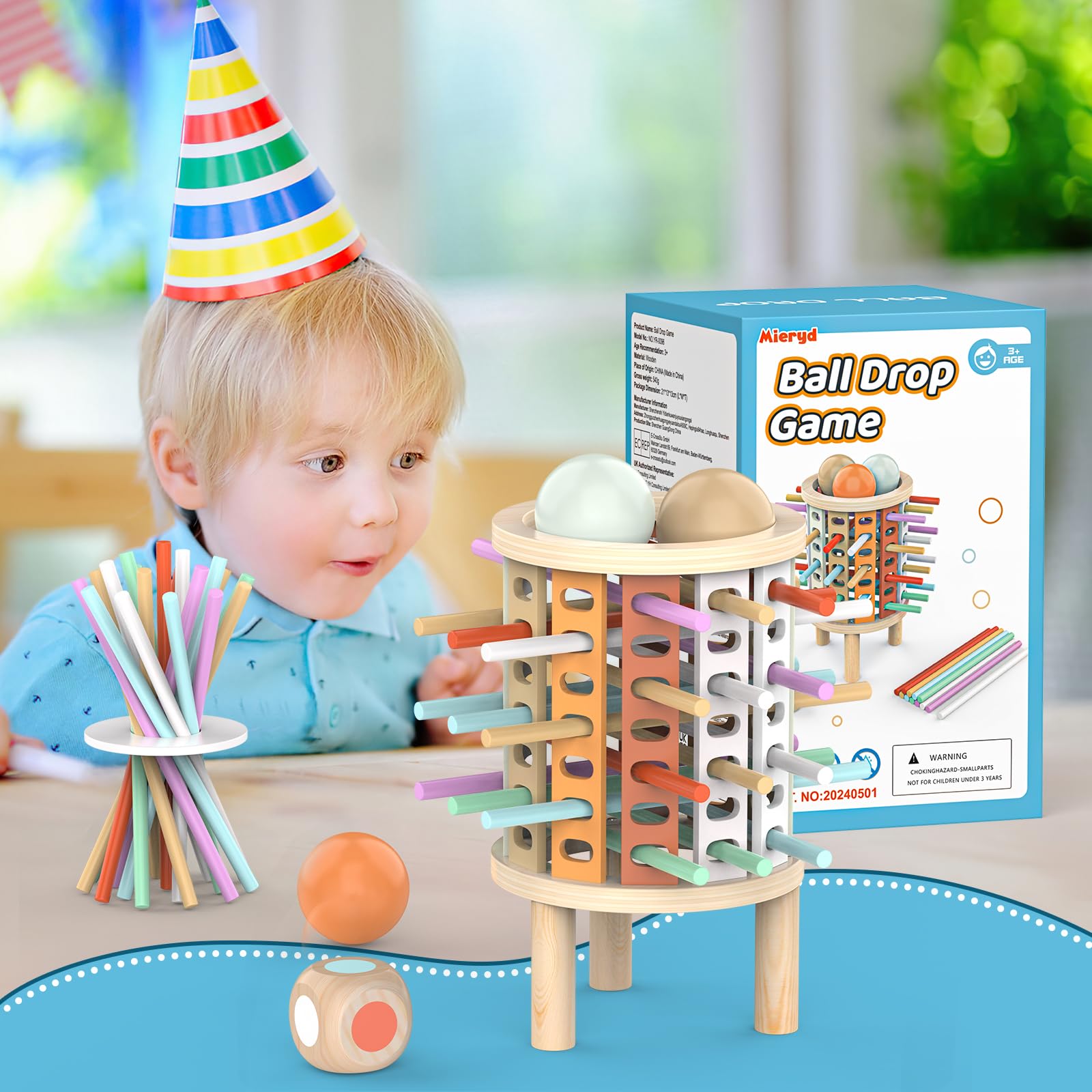 Montessori Juguetes con 28 Palitos de Coloridos Juegos de Mesa Niños Niñas 3 4 5 6 7 8 9 10 11 12 Años Regalo, Juego Educativo Familiar para Cognición y Habilidades Motoras Finas Torre de Madera