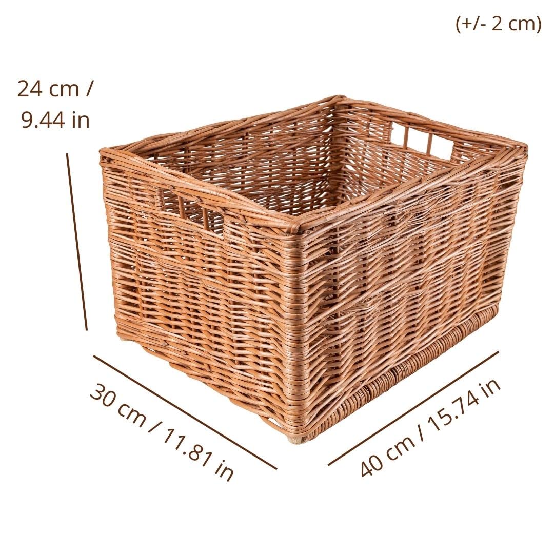 Creative Home 4 x Cesta de Mimbre Caja de Almacenaje 40x30x24cm (+/-2cm) | Natural con Asas | Hecha a Mano Duradera | Ideal para Documentos, Objetos de Valor, Juguetes, Herramientas para Niños