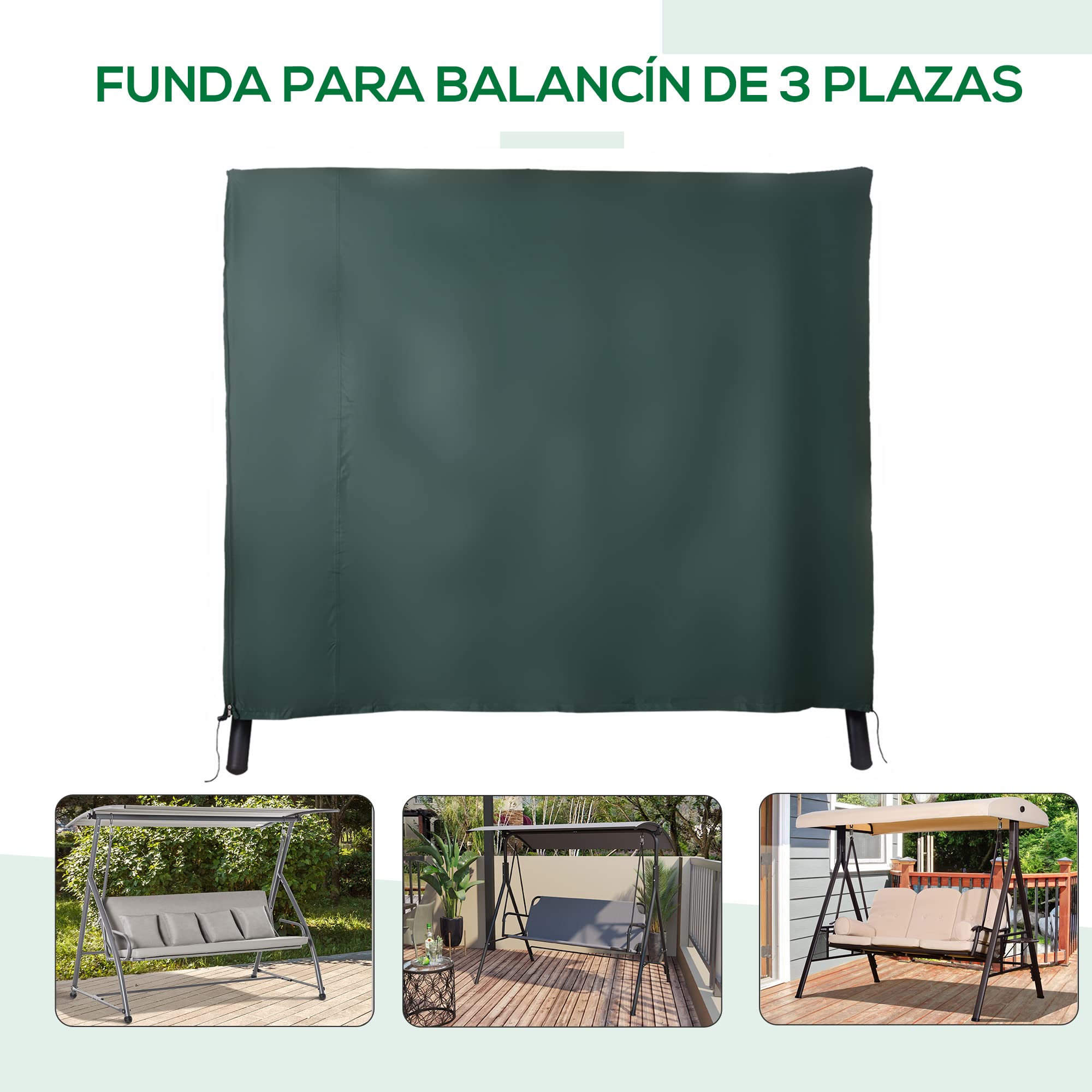 Outsunny Funda Balancín Jardín Funda Columpio Jardín Exterior Cubierta de Columpio de Tela Oxford 600D con 2 Cremalleras Impermeable 177x114x152 cm Verde Oscuro