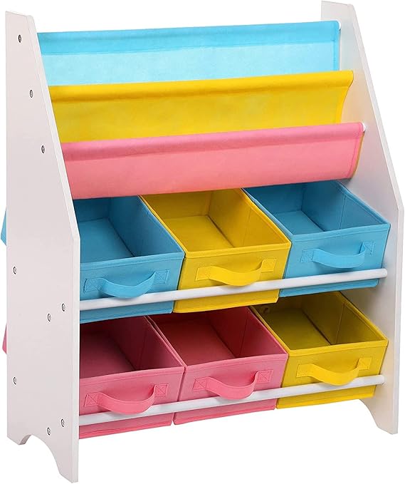 SONGMICS Toy and Book Storage Organiser Shelf Unit with Fabric