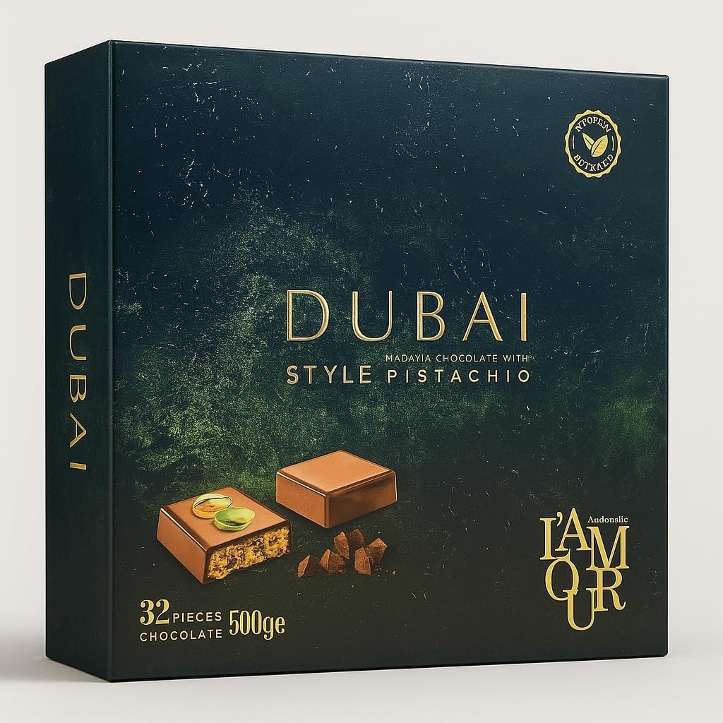 Dubai Kadayif Chocolate with Style Pistachio, 500g – Premium Turkish Dessert with Rich Chocolate Coating, Crunchy Kadayif Layers, and Pistachio Topping, Perfect for Gifting or Sharing