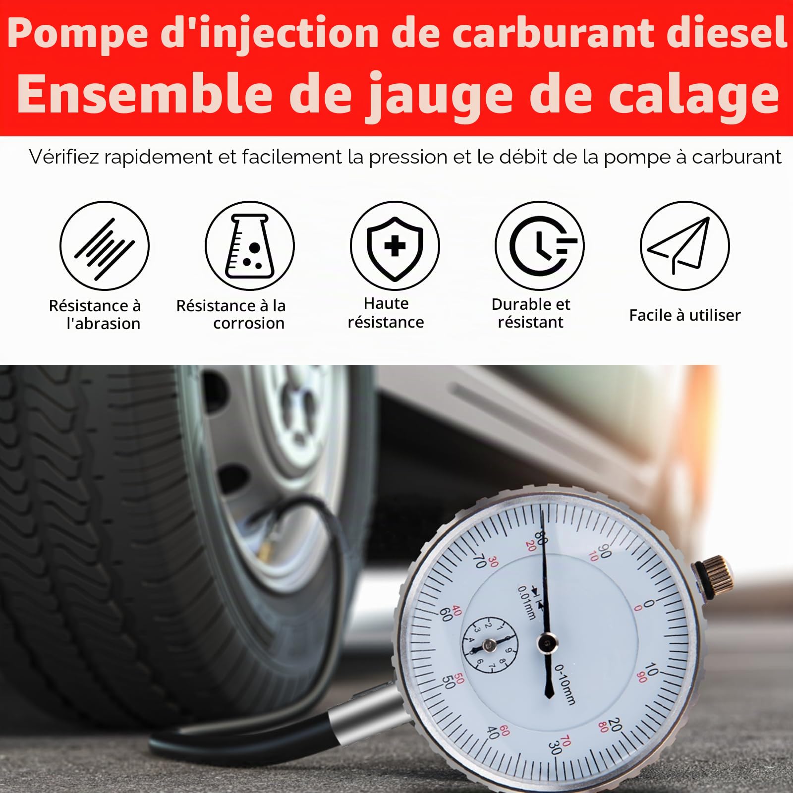 7PCS Outil de réglage de la Pompe d'injection Ajuster l'indicateur à Cadran Pompe d'injection Diesel synchronisation Adaptateur de régulateur Statique Outil d'indicateur de réglage Diesel