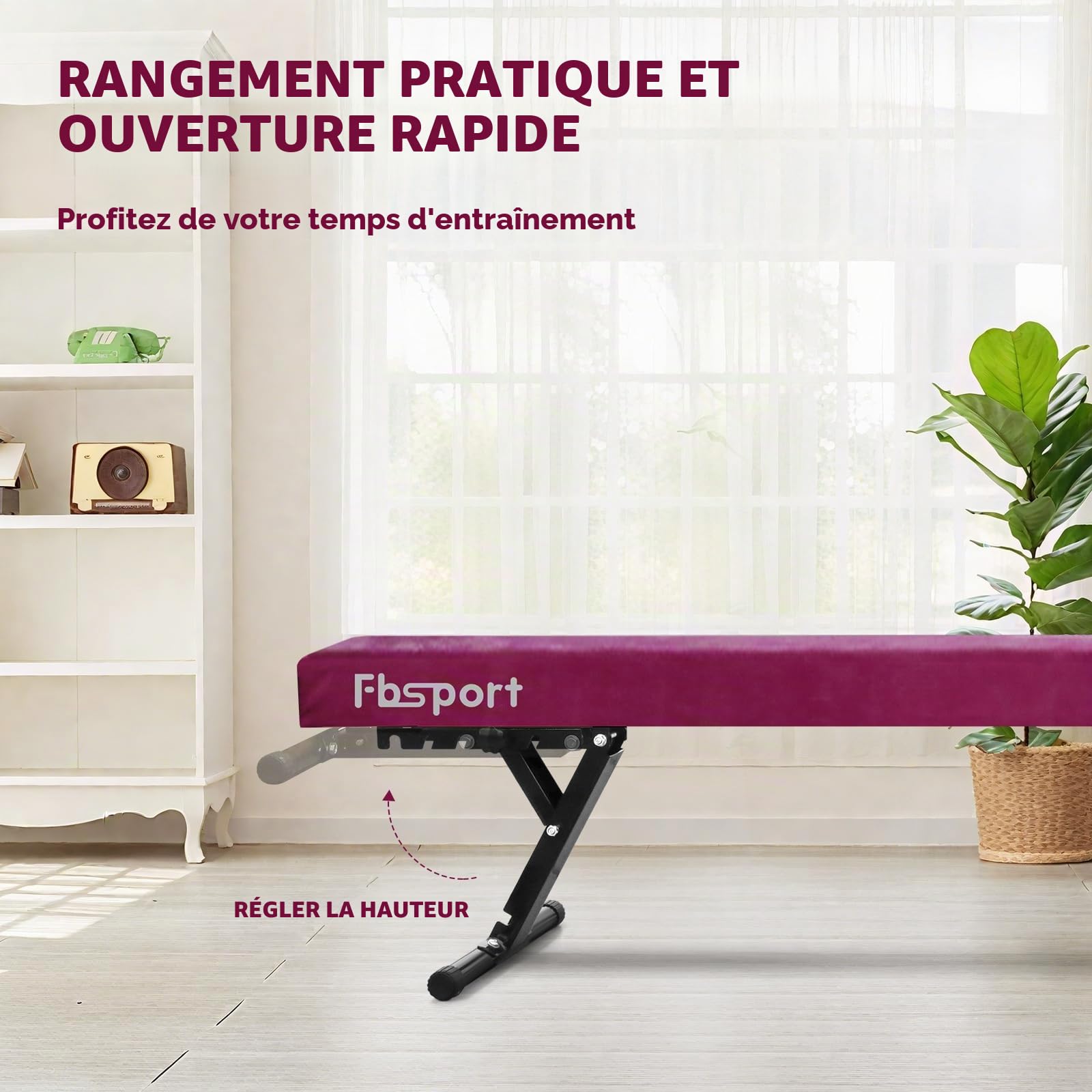 FBSPORT Poutre Gymnastique Pliable réglable 244cm, 5 Hauteur réglable Haute et Basse Poutre de Plancher Haute stabilité Enfants/Adultes Gymnase Pratique équipement d'entraînement