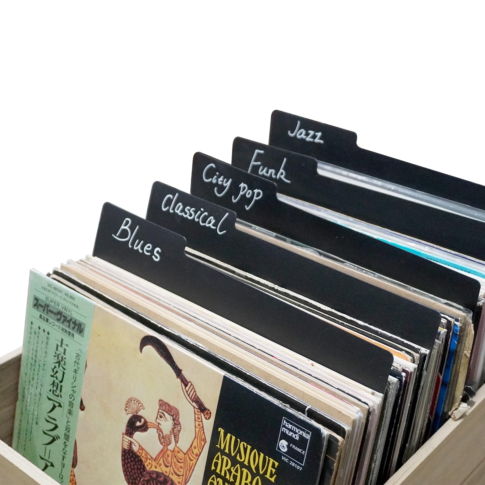 sdroceRyaM Divisores de discos de vinilo de 12.9 pulgadas, 30 piezas de material de polipropileno duro negro, pestañas de categoría de plástico de doble cara, guías de discos para LP, caja de álbum,