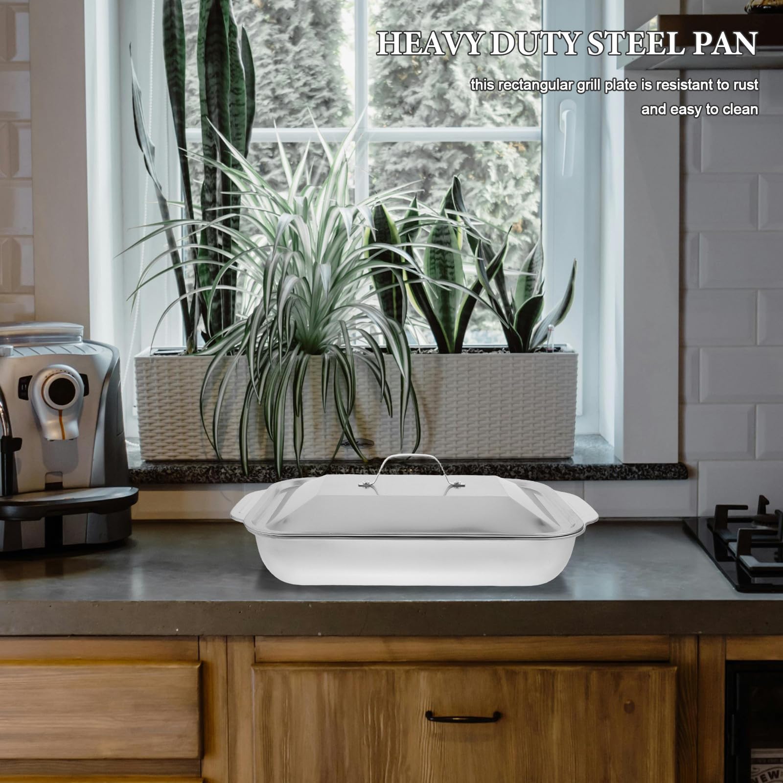 Zerodeko Sartén Rectangular de Acero Inoxidable para Asar Pescado con Estructura Profunda y Distribución Uniforme de Calor Adecuado para Cocina en Casa o Restaurante