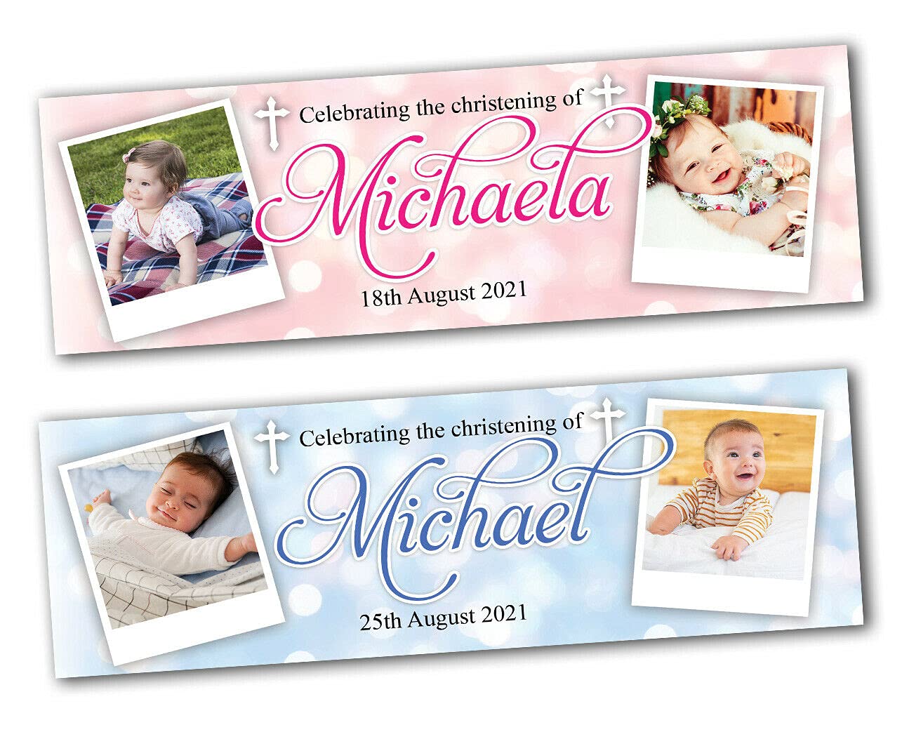 2 Personalised Christening Banner Baptism Naming Day Photo Baby Party Decoration baby shower