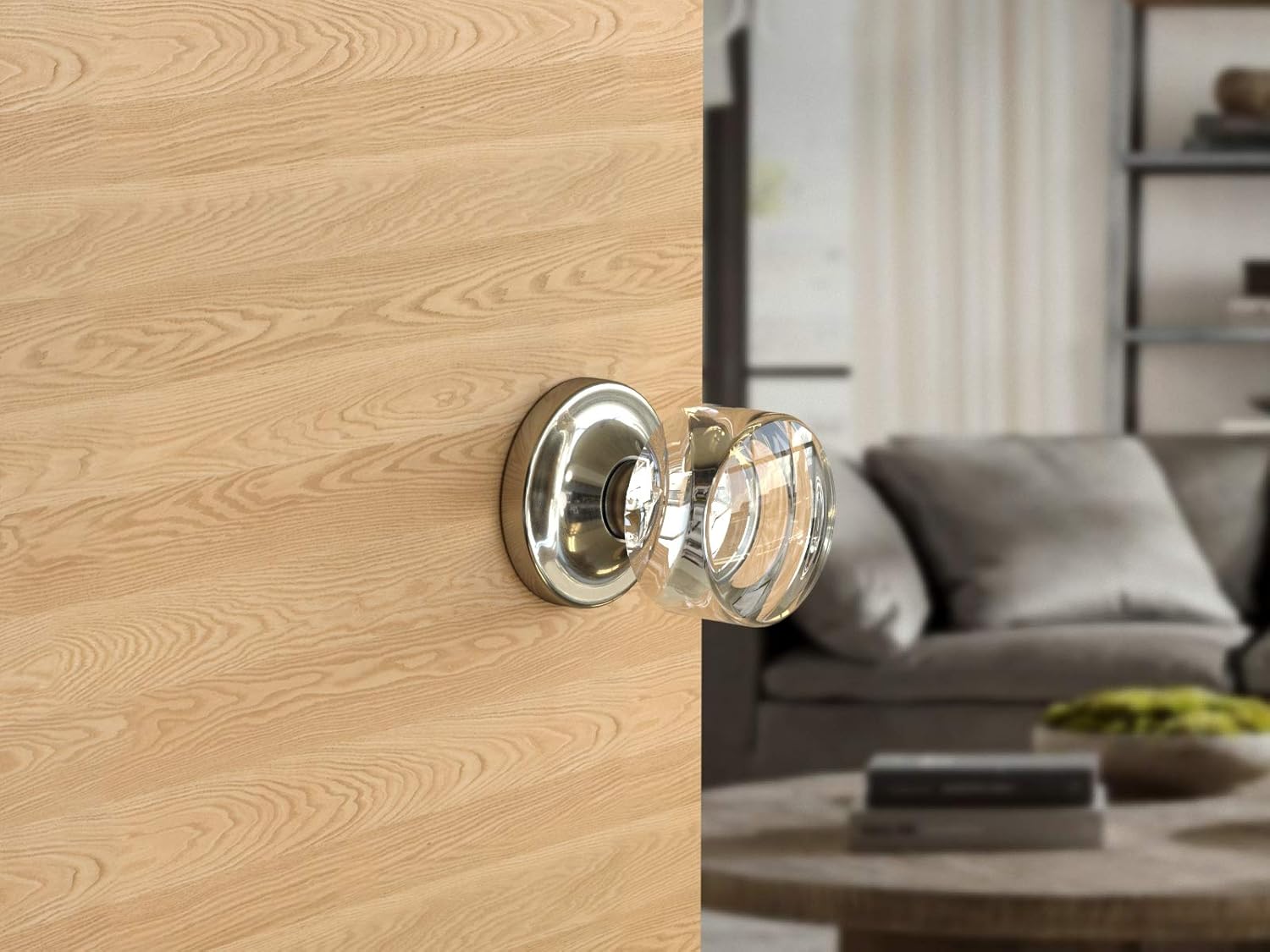Privacy Round Crystal Door Knobs Satin Nickel Round Rosette