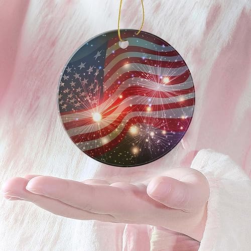 Miniatura 2 de Adorno para árbol de Navidad, bonita decoración para colgar, bandera estadounidense brillante de fuegos artificiales, 4 de julio, Día de la