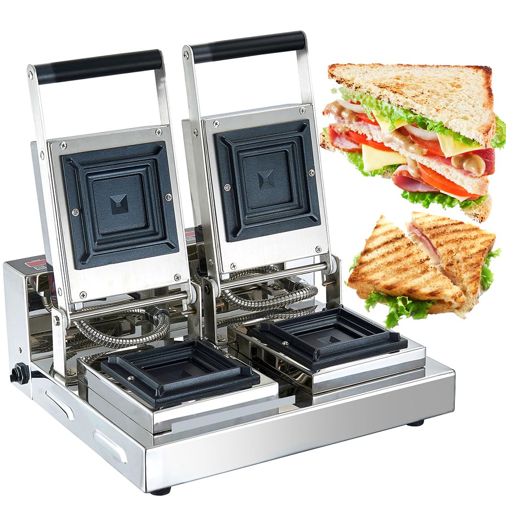 Elektryczny opiekacz do kanapek Komercyjny grill do kanapek Panini 2x1200 W Nieprzywierające płyty, cyfrowy panel sterowania i funkcja pamięci, regulowana temperatura i czas, do hamburgerów Steki