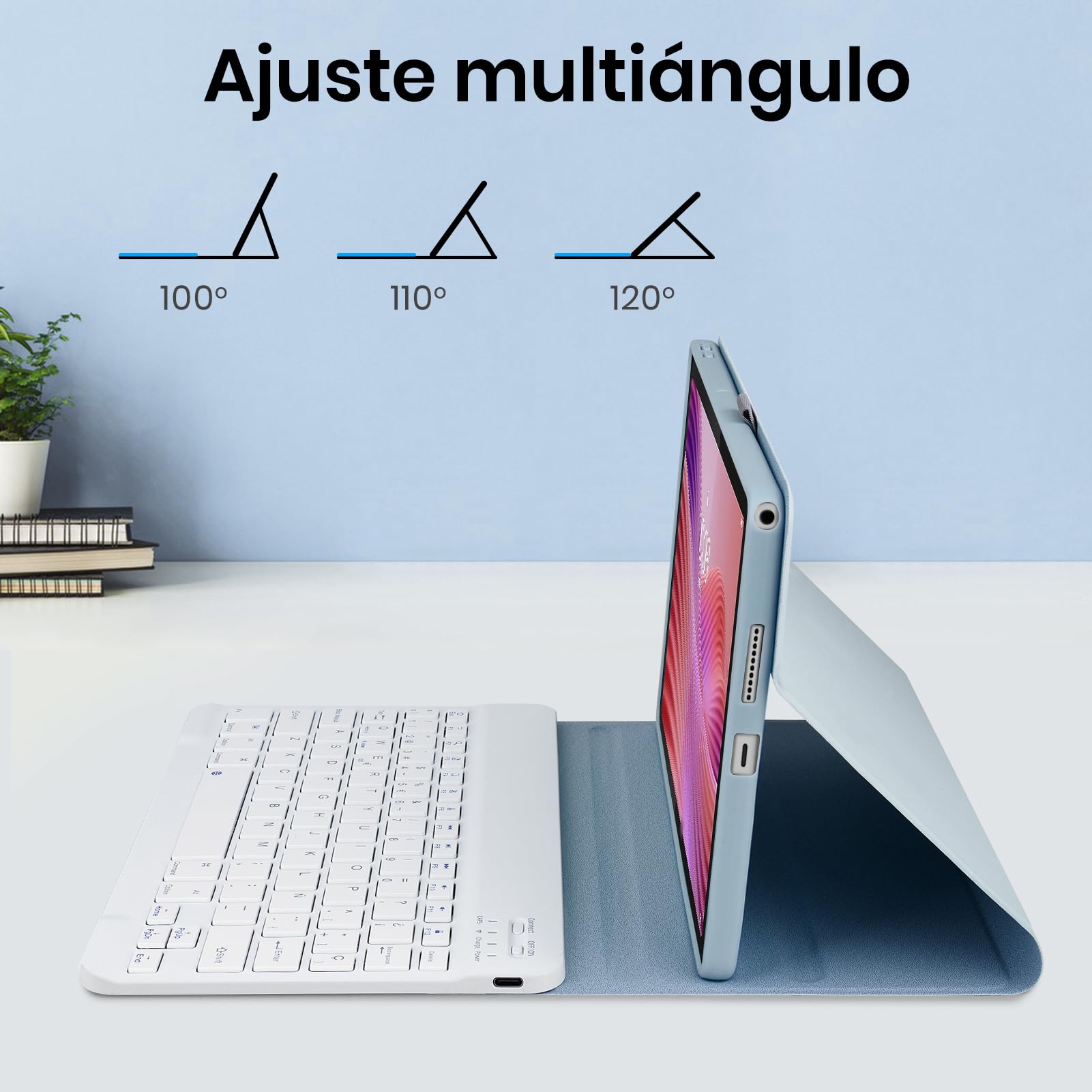 Custodia con tastiera per Lenovo Tab 10.1" 2025, Bluetooth senza fili staccabile custodia protettiva sottile per tablet Lenovo Tab 10.1 pollici 2025 (TB-311FU/TB-311XU), blu e bianco