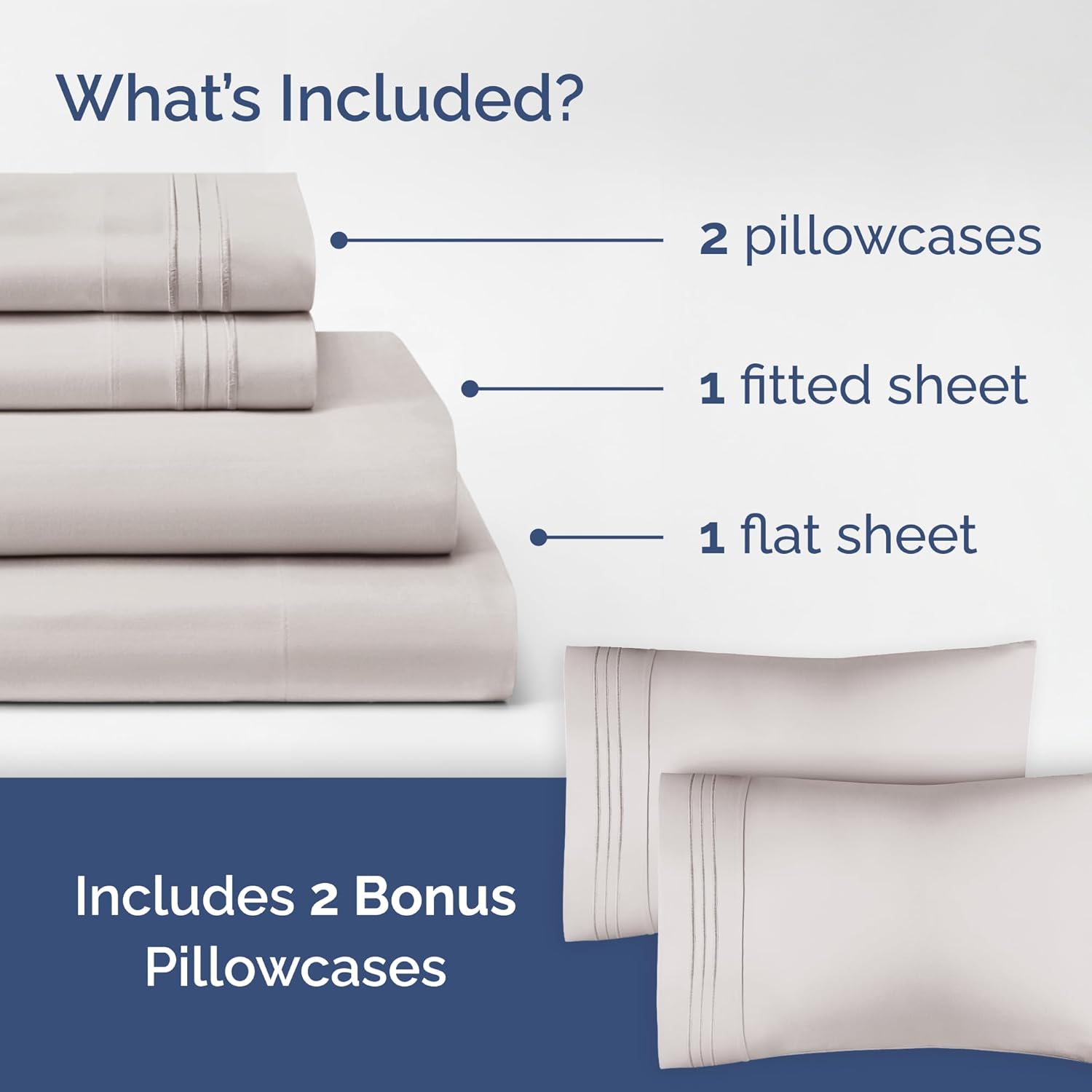 Light Grey 4-Piece Sheet Set & Pillowcase Bedding Bundle (Queen Size) - Complete Queen Sheet Set & 2 Pillowcases with Deep Pockets up to 16 inches - Hotel Luxury Quality - Soft, Breathable and Cooling