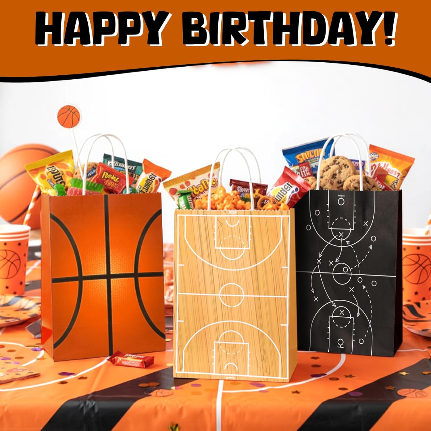 Tosstuki 24 Pcs Basketball Gift Bags with Handles Basketball Party Favor Goodie Gift Candy Treat Snack Bags with 4 Different Types for Sports Theme Birthday Party Supplies - Image 7