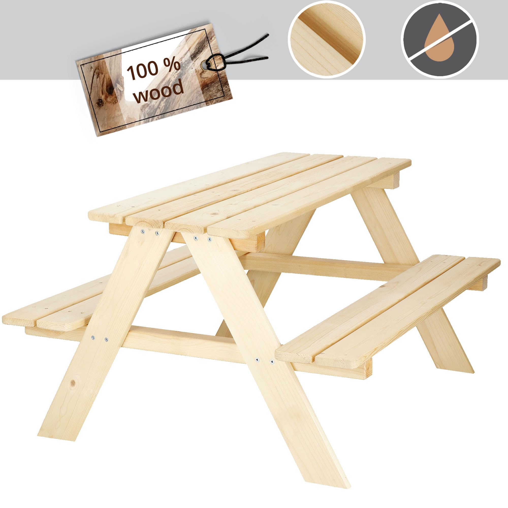 SPRINGOS Tavolo da giardino 2 in 1 Tavolo da picnic per bambini 90 x 79 x 50 cm in legno massiccio Panchina Picnic Tavolo da giardino