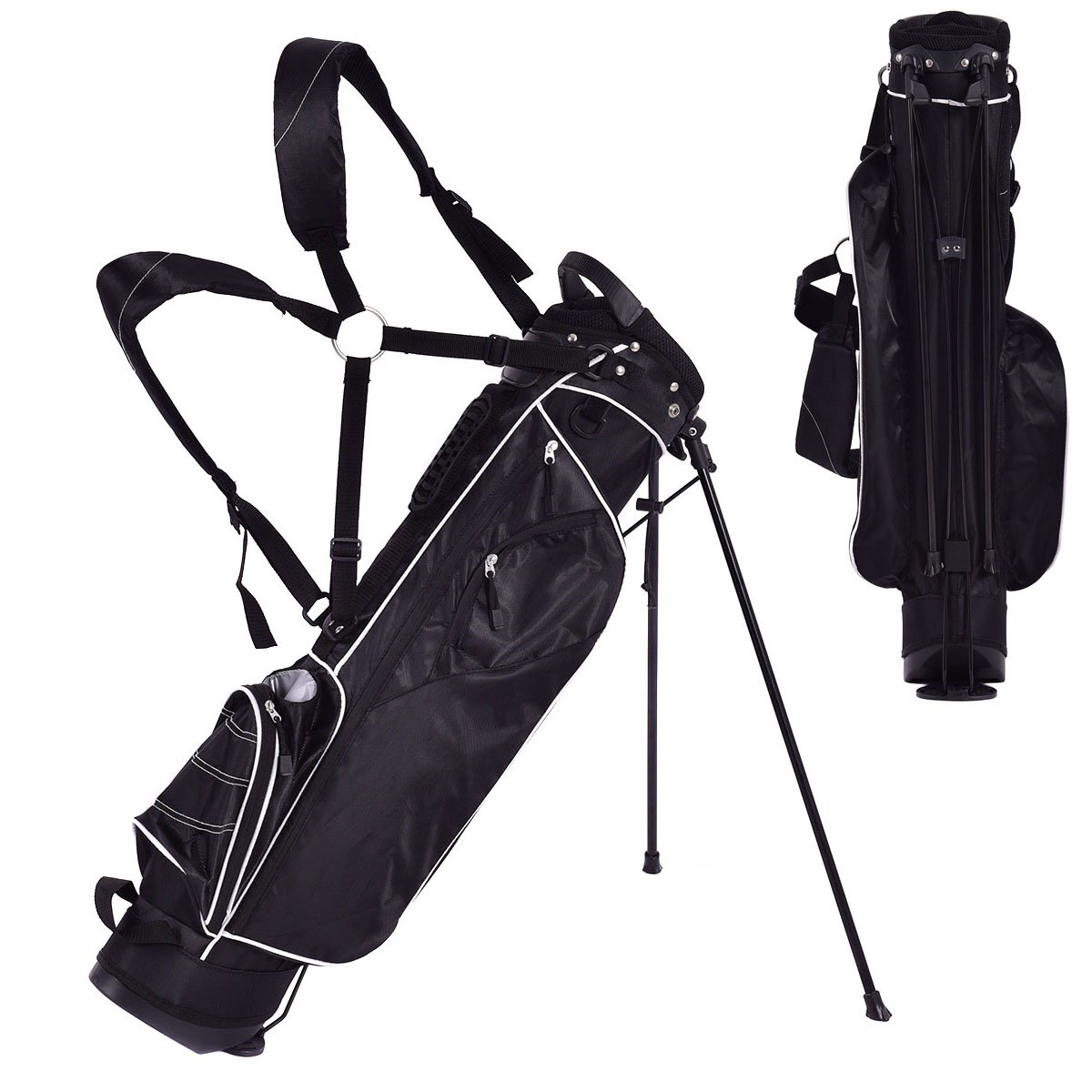 COSTWAY Sac de Golf Trépied à Compartiments à 4 Voies, Sac de Transport pour Golf avec 4 Poches Zippées Sac Isotherme Bandoulière Double, pour Club de Golf