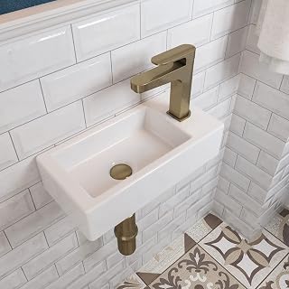 DeerValley DV-1V081R Liberty Wall Mount Sink, Rectangle Mini Vessel Sink,Small Bathroom Cloakroom White Porcelain Ceramic Wash Basin (Right Hand)