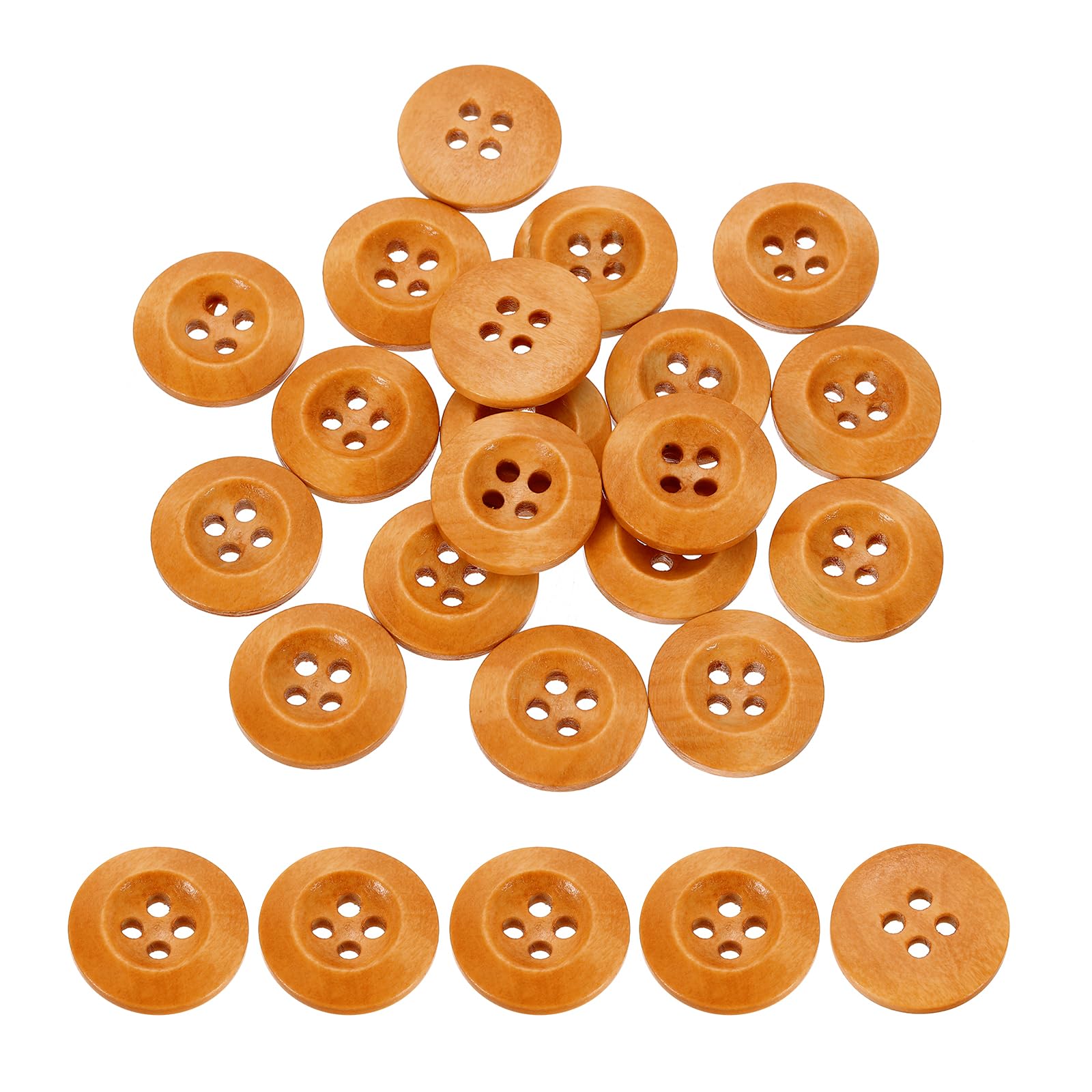 sourcing map 100Pcs Wooden Buttons, 18mm(3/4") 4 Hole Round Wood Sewing Button Craft for Sewing DIY Craft Clothing, Light Brown