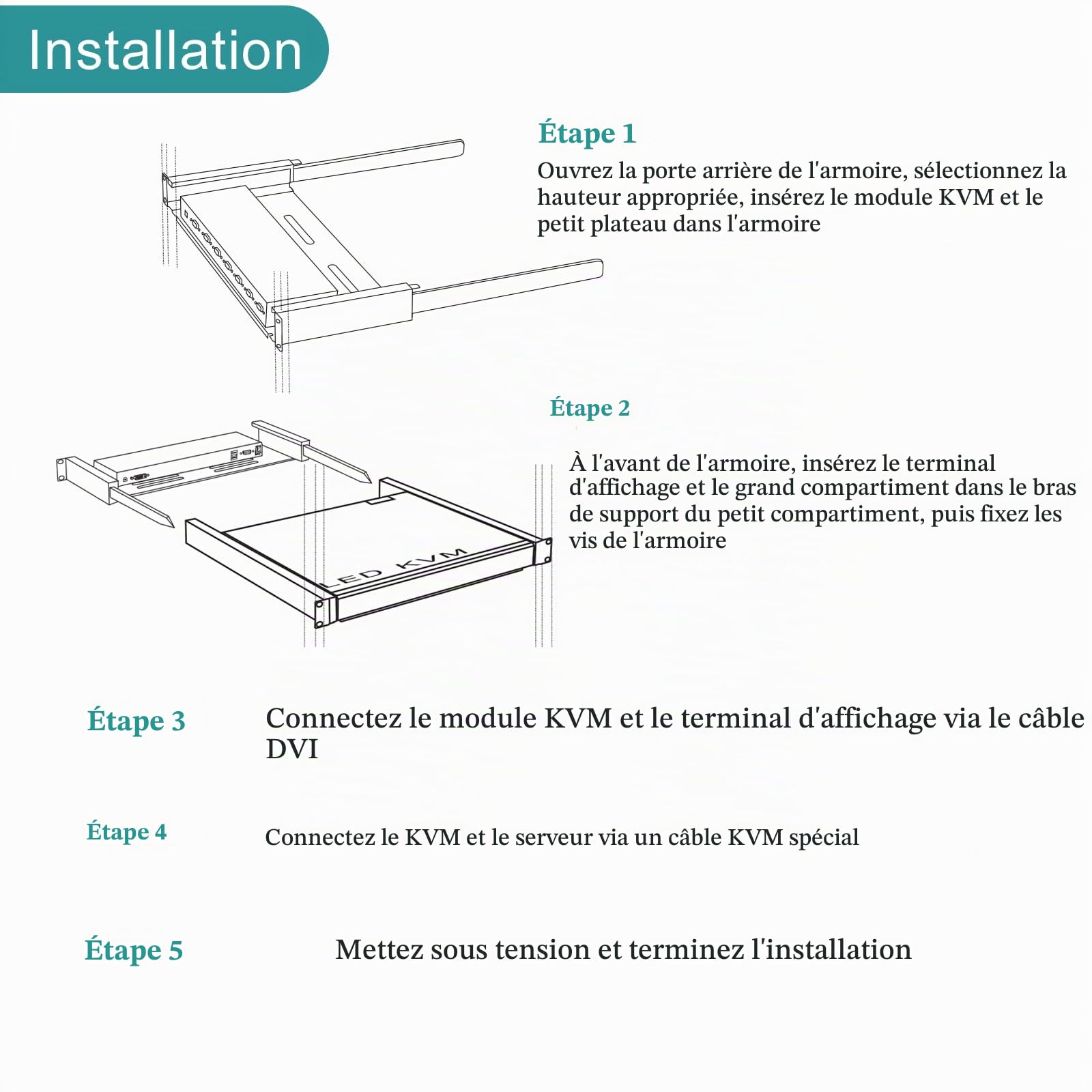 MT-VIKI Rackmount Commutateur KVM VGA Console Drawer avec moniteur 17" Commutateur KVM USB 16 ports Console avec écran LCD 17" Touchpad Rails Hotkey OSD DVI Câble