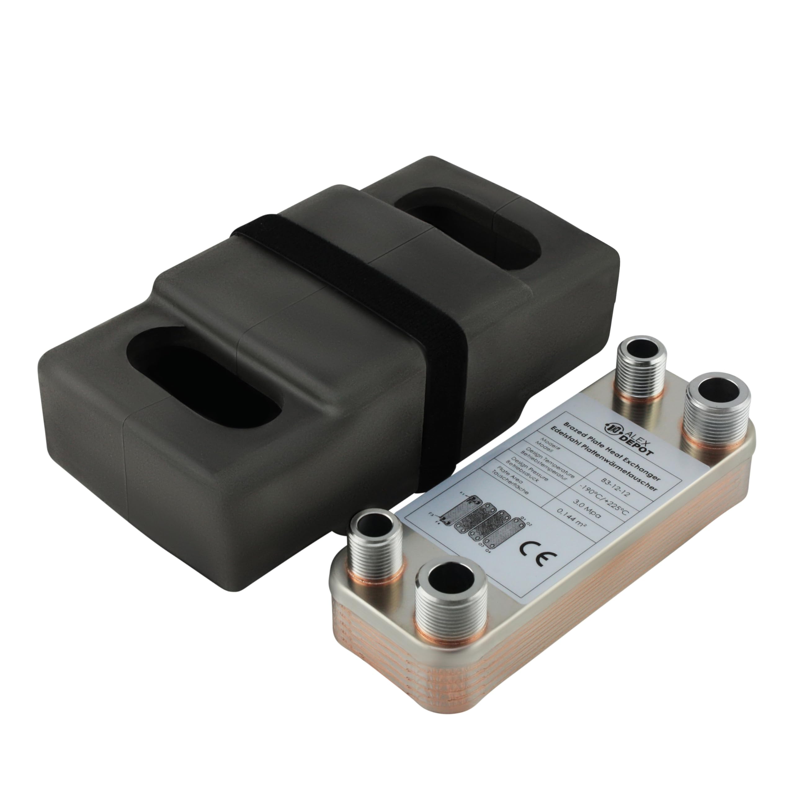 Intercambiador de calor de placas de acero inoxidable + aislamiento B3-12-12 con conexiones de 2x1/2 y 2x3/4 pulgadas. Calefacción solar de 45kW (PWT+Iso)