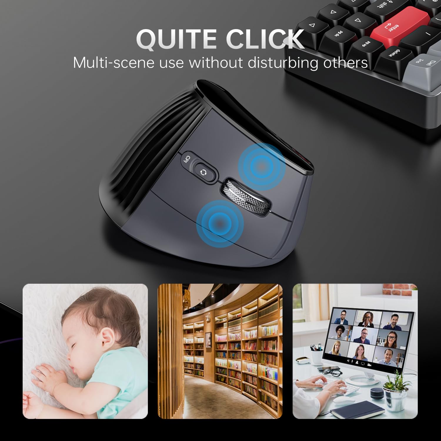 Mouse verticale ergonomico senza fili, Bluetooth a scorrimento ultraveloce, mouse Ergo 4800 DPI, 2,4 G clic silenziosi 6 pulsanti mouse ottici RGB, 3 connettività multi-dispositivo per Mac