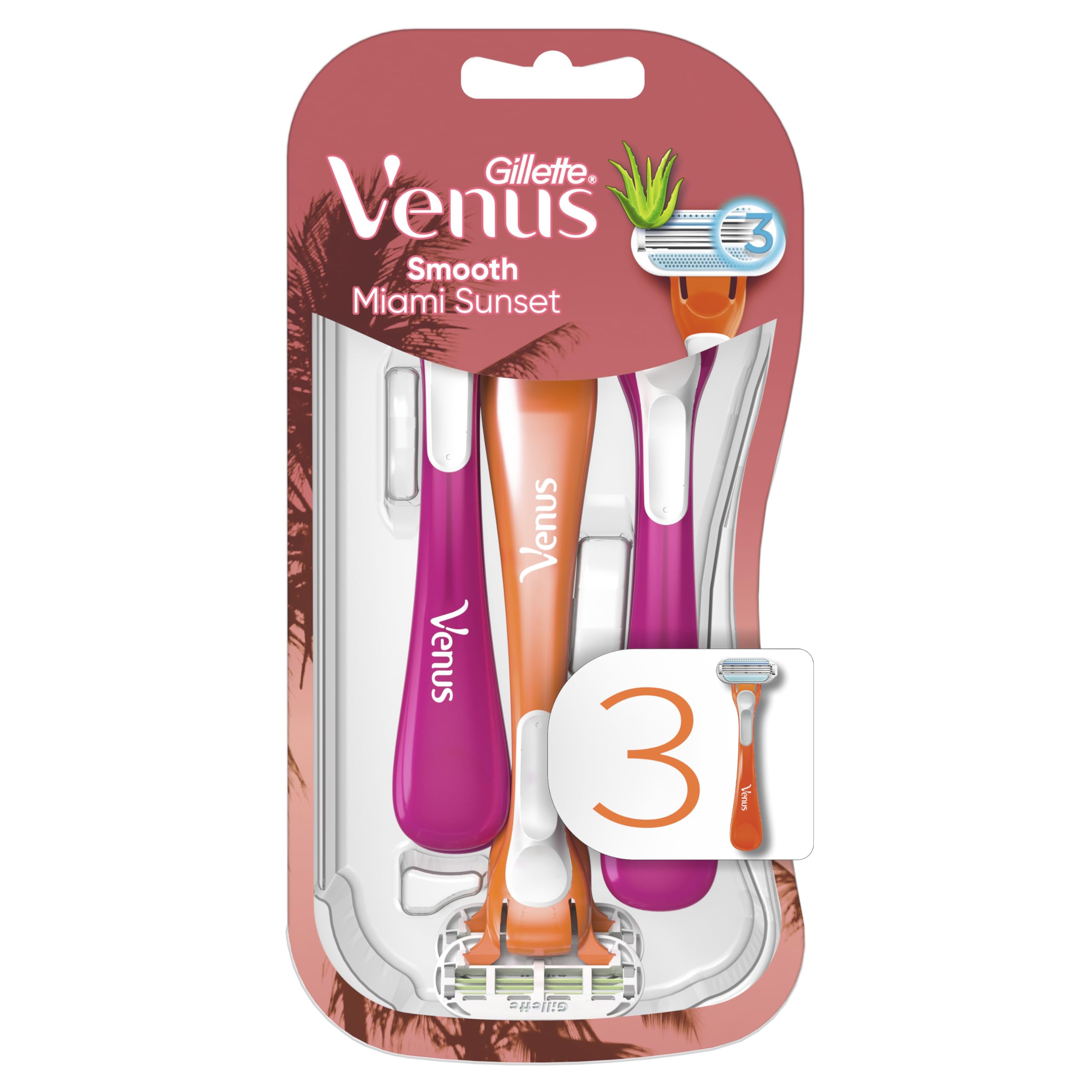 Gillette Venus Miami Sunset Smooth Sensitive Disposable Women's Razor With Aloe x3