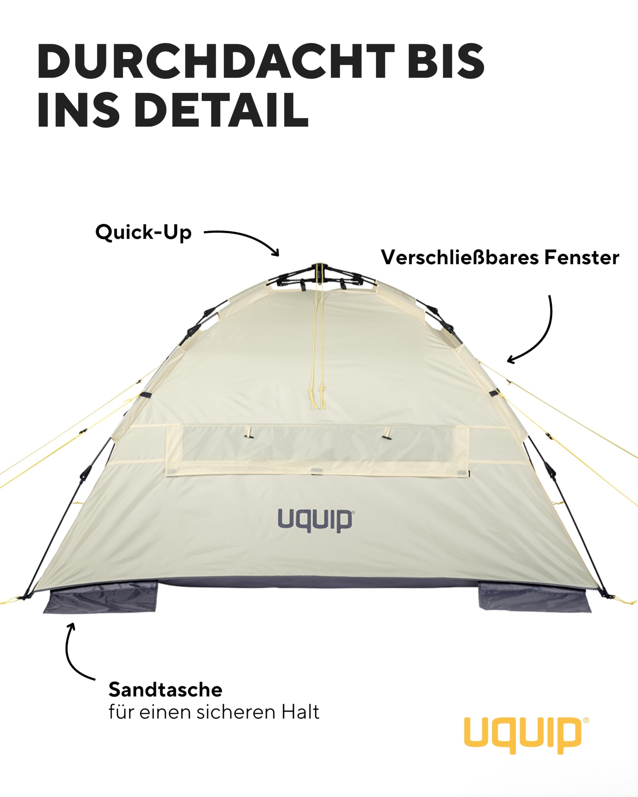 Uquip Strandmuschel Buzzy boulder 150 x 110 x 215 cm UPF 50+ Strandzelt Schutz vor Sonne Wind Regen tragbares Beach Zelt Quick-Up System