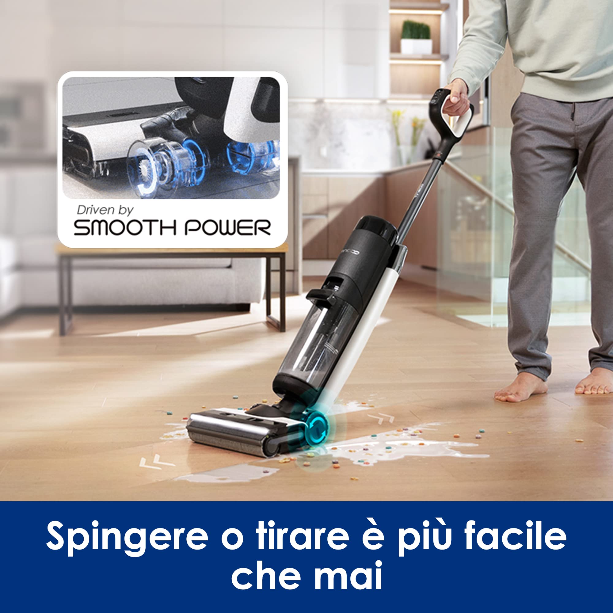 Tineco FLOOR ONE S7 FlashDry Aspirapolvere Intelligente, Senza fili, A secco e a umido, Lunga autonomia, Autopulente, Asciugatura istantanea ad aria calda a 70°C, Pulizia bordi su ambo i lati