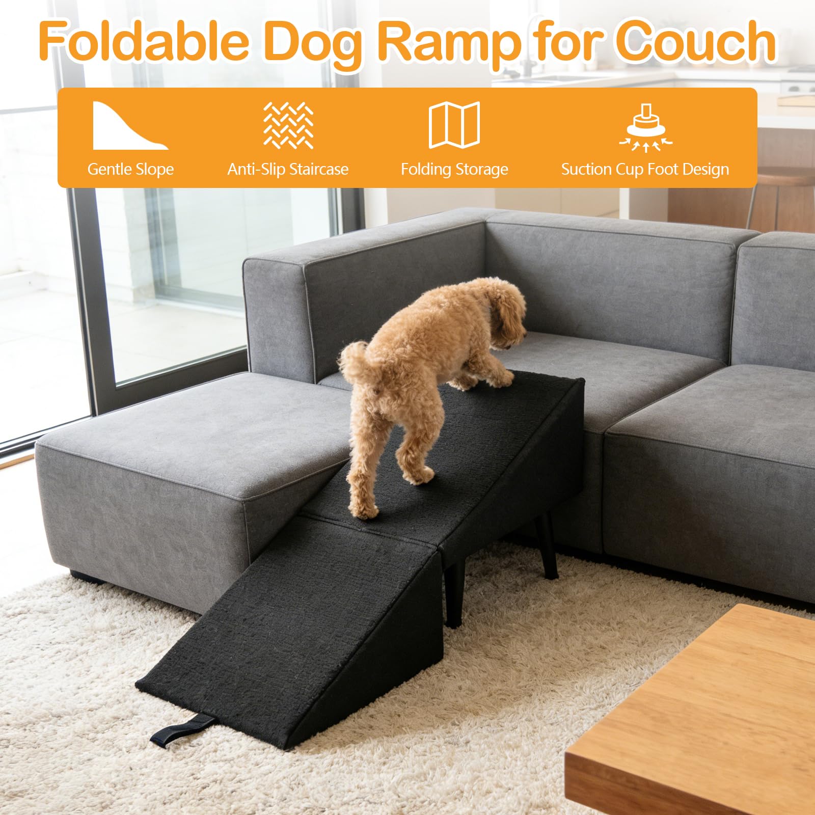 Rampa para Perros, Escalera Multifuncionales para Perro Escalera Plegable para Mascota para Cama y Sofá Rampa de Madera para Mascota Negra con Ventosas Antideslizantes para Perros y Gatos
