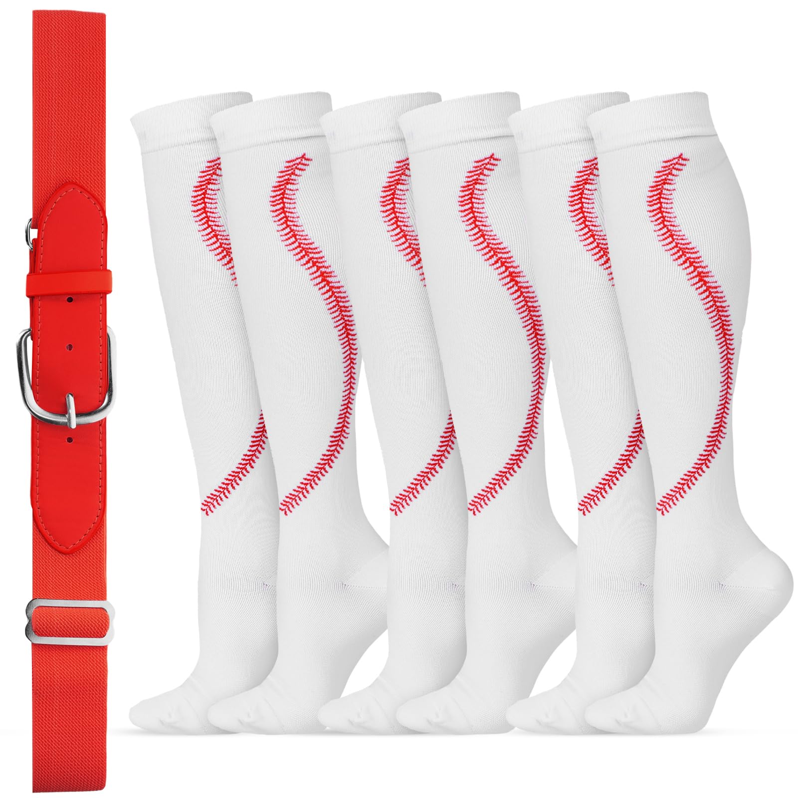 Baseball Softball Socks and Belt Combo Set for Youth Adults 3 Pairs Baseball Socks with Belt for Boys Girls