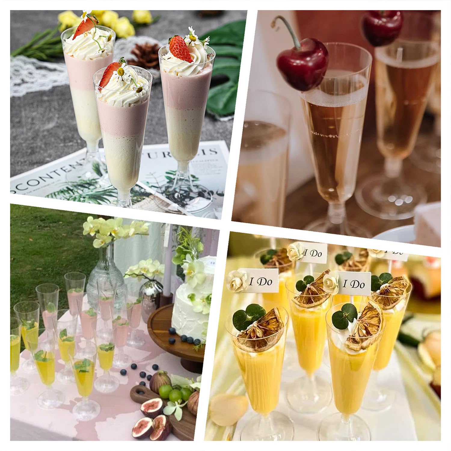 50 szt. Przezroczyste plastikowe kieliszki do szampana, 160ml/5oz wielokrotnego użytku szklanki do prosecco, wytrzymałe plastikowe kieliszki do szampana, eleganckie szklanki do wina na wesele