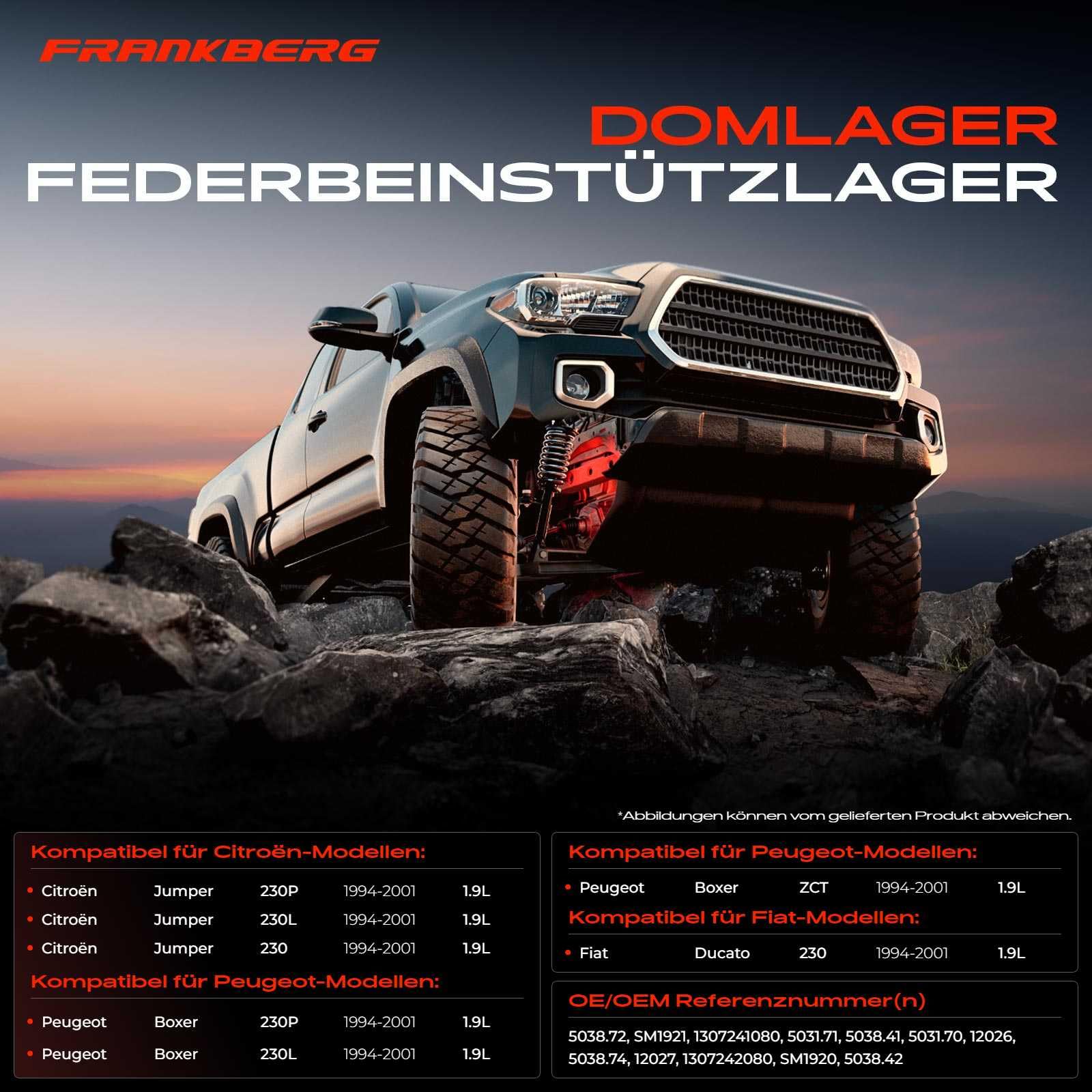 Frankberg 2 roulements de fixation d'amortisseur avant 1307241080 | Compatible avec: Boxer Bus 230P, Ducato plateau/châssis 230, Bus Ducato 230, Boxer Box 230L, Ducato Van 230, Jumper Bus 230P