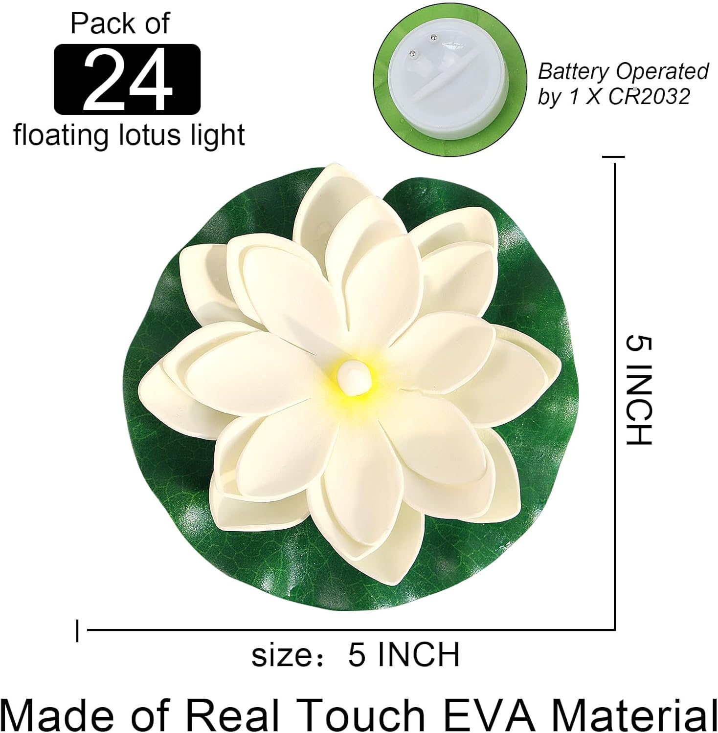 LACGO 24 PCS Waterproof Floating Lotus Lights - 5 Inch Floating Pool Flowers Battery Operated Water Activated Warm White Pool Flower Lights Wedding Anniversary Garden Decoration