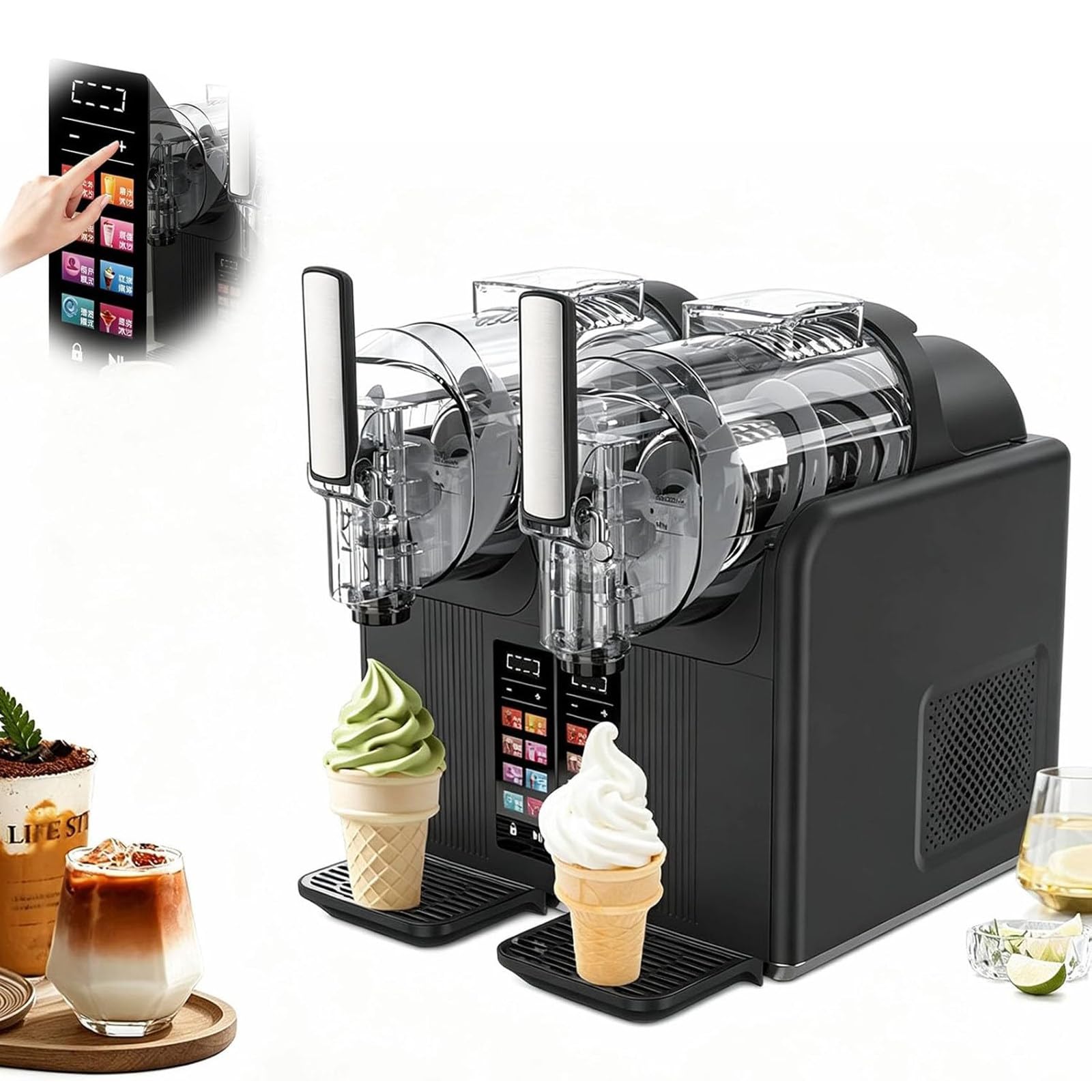 Hajmyrdonyx Multicolor Countertop Slushy Machine, 7-In-1 Smoothie Maker With 7 Presets And Led Display, One-Touch Self-Cleaning, Ice Cream & Smoothie Machine For Margaritas, Frappés, Cocktails & More Twin-Cylinder