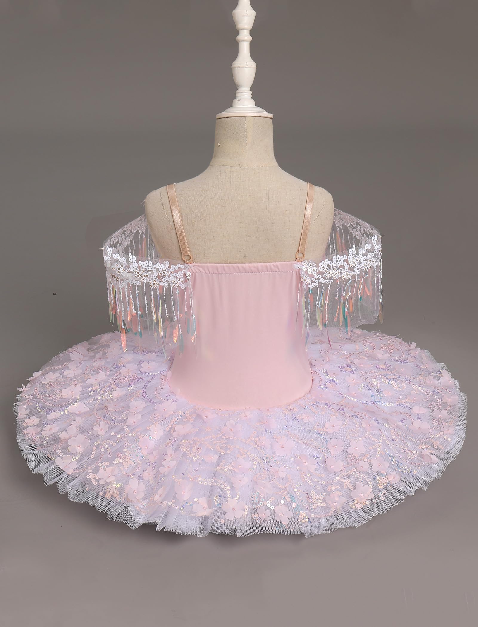 Abbigliamento da balletto per bambine 3-14 anni per danza: Tulle Pailette Abito da balletto con spalline regolabili - Vestito da danza per bambini per pattinaggio artistico