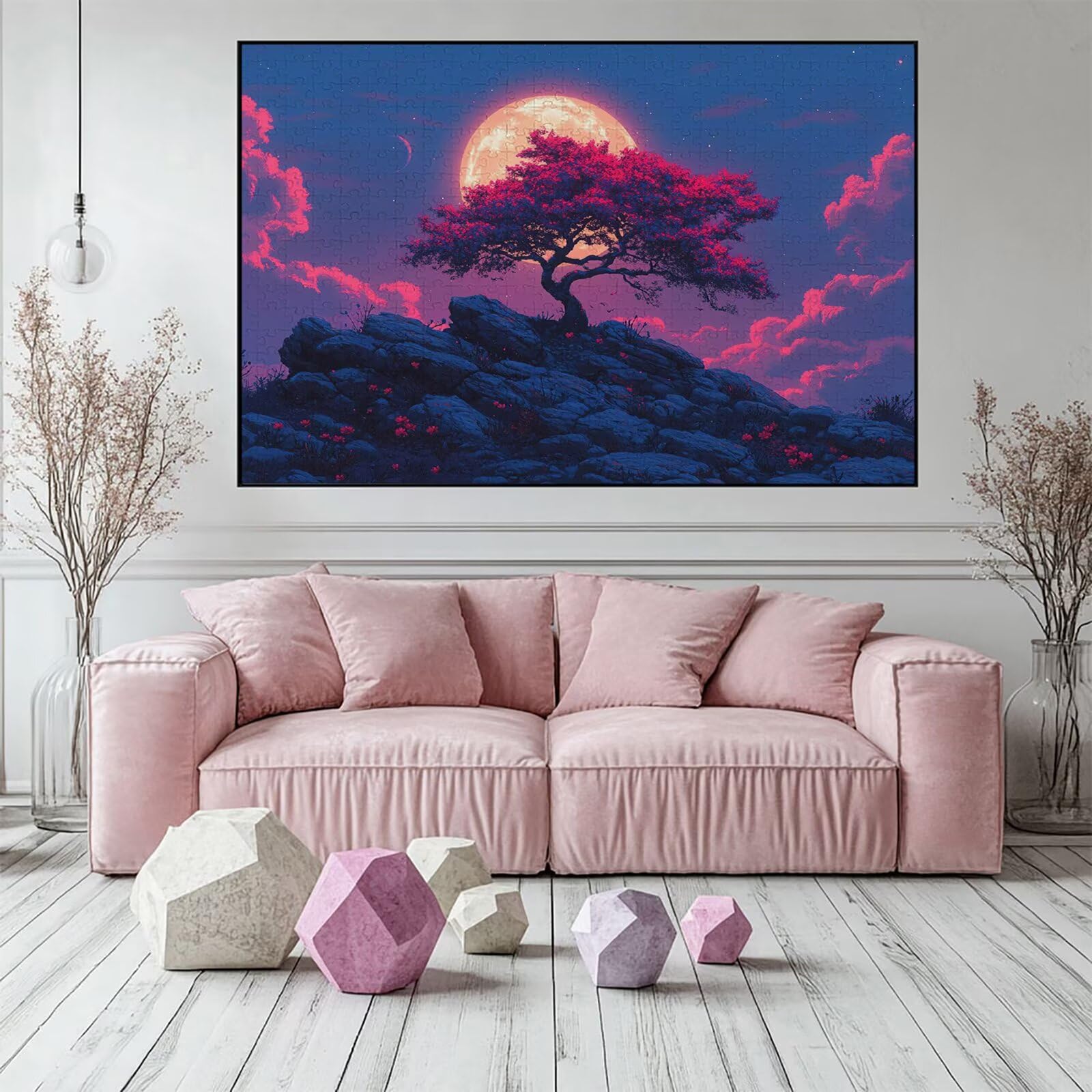 Puzzle 3000 elementów księżyc drzewo dla dorosłych 122 x 81 cm unikalne rzemiosło klasyczne 3D drewniana układanka do rodzinnych gier biznesowych, układanka do samodzielnego wykonania nawet do