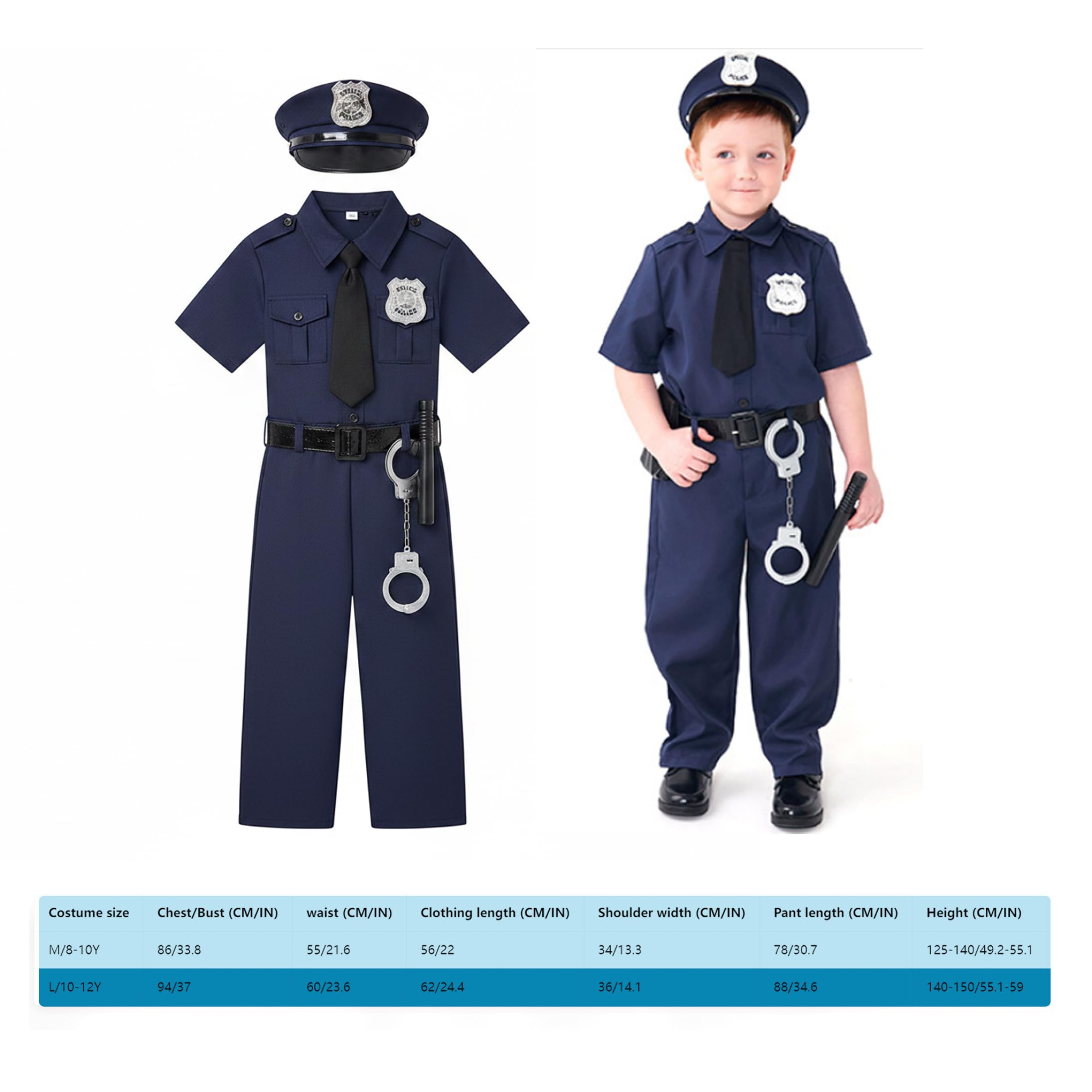 Jorzer Costume da poliziotto per bambini, Costume da poliziotto per bambini, per ragazzi Completo da gioco di ruolo blu con set completo di accessori L.