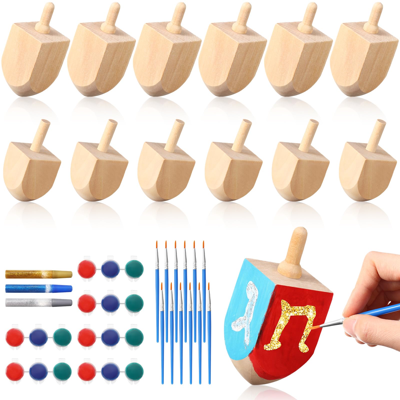 DATIFF 30 Mini Dreidels in Legno da Dipingere per Bambini, Set di