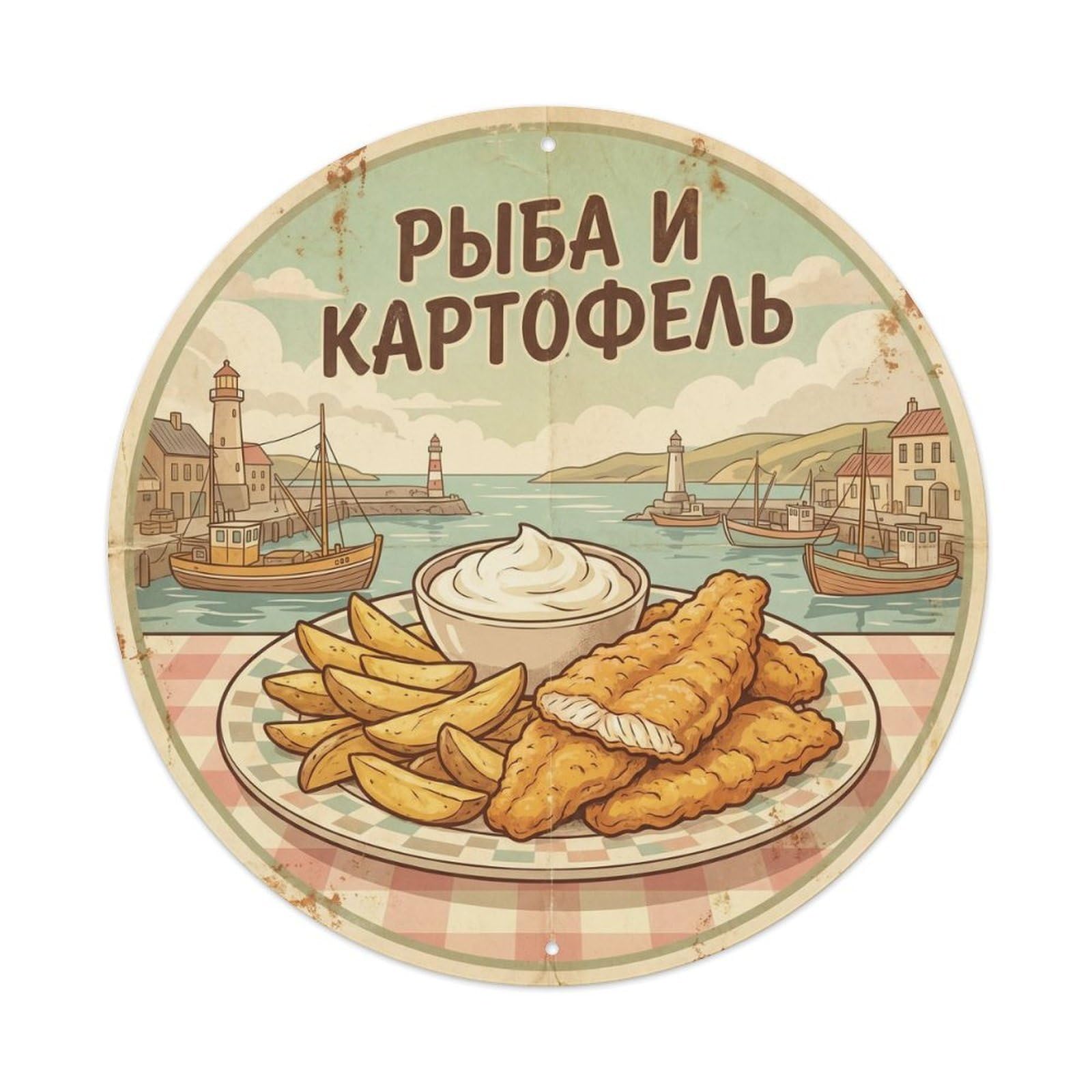 Russia Fish And Chips 1950s Travel Cuisine Metal Tin Sign