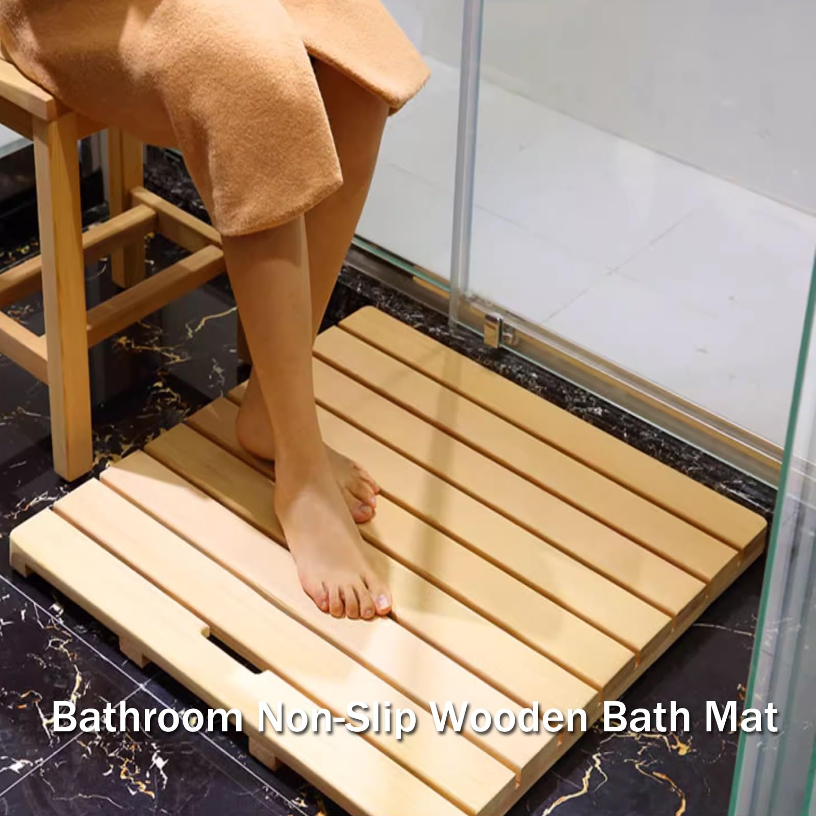 QWEASDF Pedana Doccia in bambù,Tappetino Antiscivolo per la Vasca e la Sauna, Interno e Esterno, Naturale, Tappetini da Doccia,Pedana Doccia Legno,Tappetini da Doccia(B,W30xL30cm/W12xL12in)