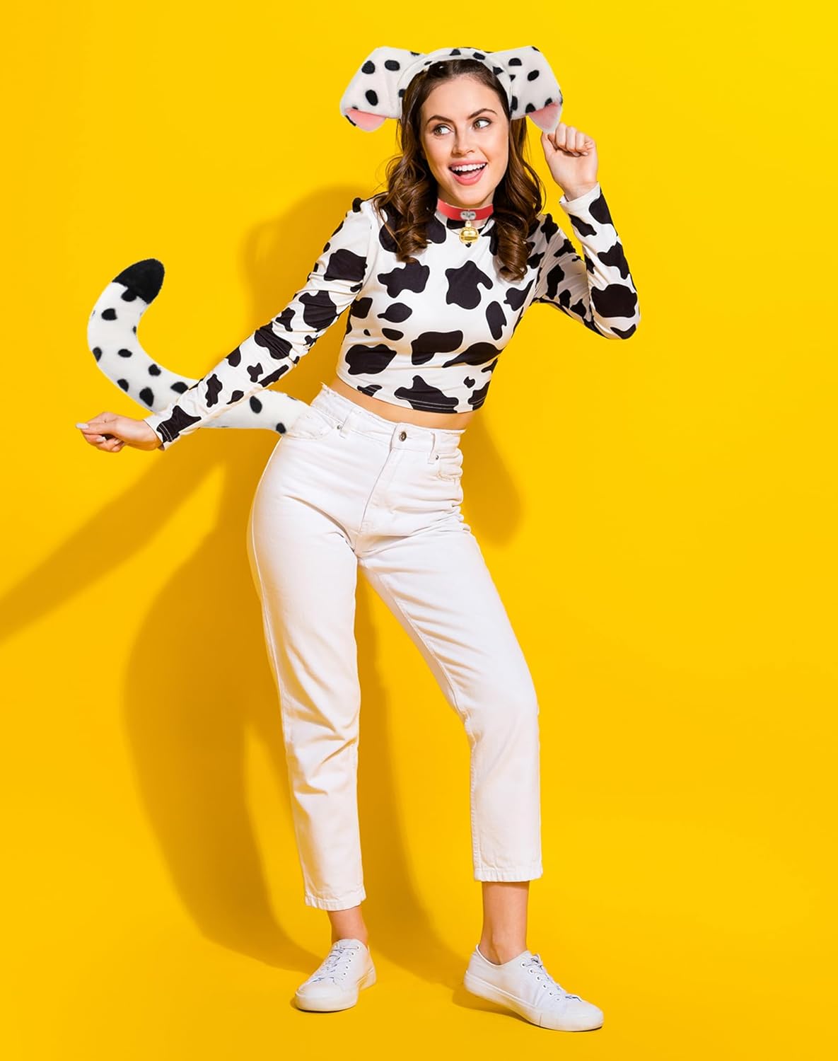 Dalmatian Costume Women Puppy Dog Ears Headband Tail with Red Heart Choker Leather Collar Animal Accessories - Image 3