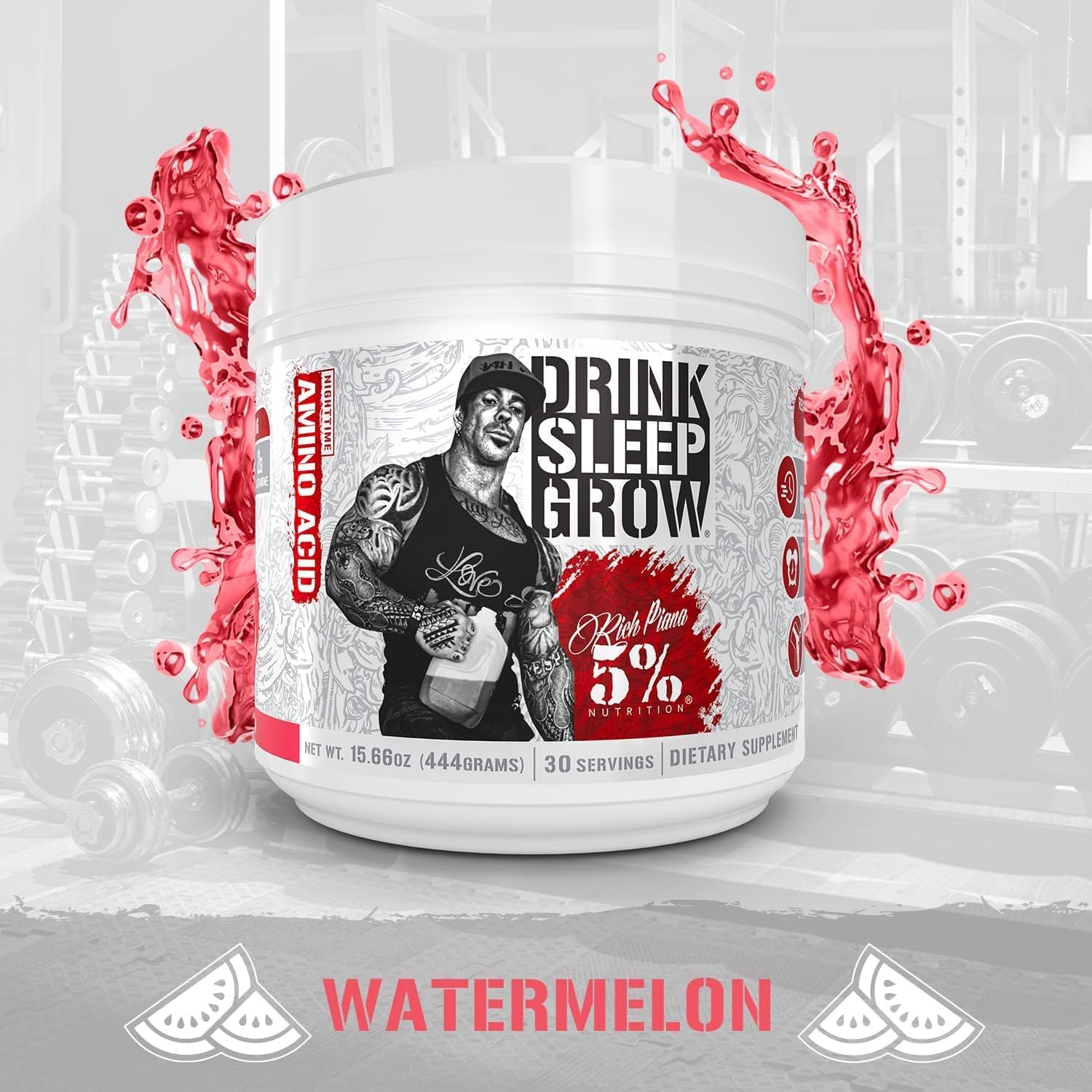 Rich Piana 5% Nutrition Drink Sleep Grow | Nighttime Muscle Builder, BCAA Post Workout Recovery Drink | Aminos, EAAs, Glutamine, GABA, Mucuna Pruriens, Joint Support | 15.66 oz (Watermelon) : Health & Household