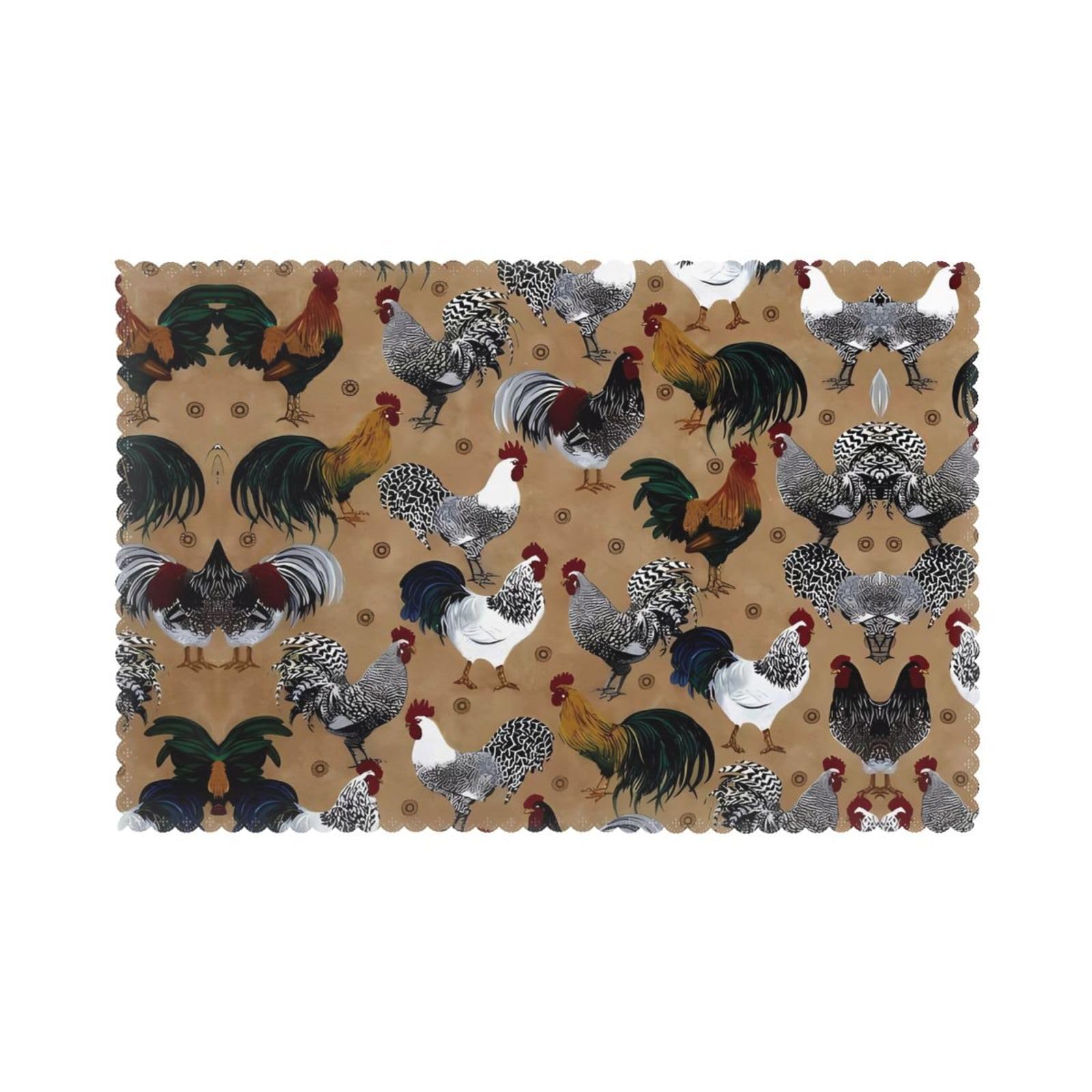 YYHWHJDE Rooster and Chicken Print Prints Placemats Set of 6 12x18in - Durable Table Layers with Heat Resistance & Customizable Prints