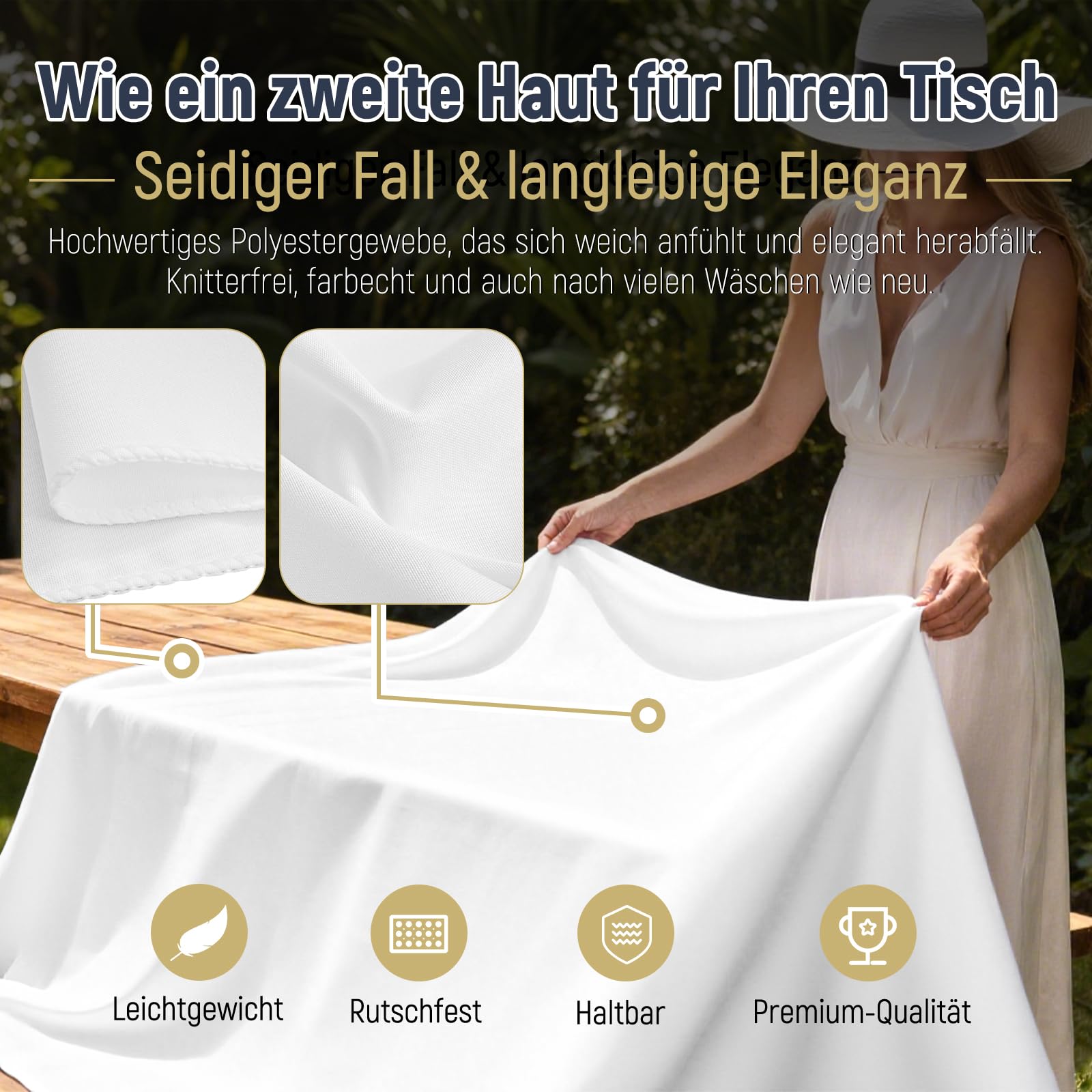 YMHPRIDE Paquete de 6 Manteles de Mesa Blanco Rectangular 110 x 260 cm, Mantel de Poliéster Antiarrugas y Lavable a Máquina, para Mesa de Cervecero/Mesa Plegable, Bodas, Fiestas y Banquetes
