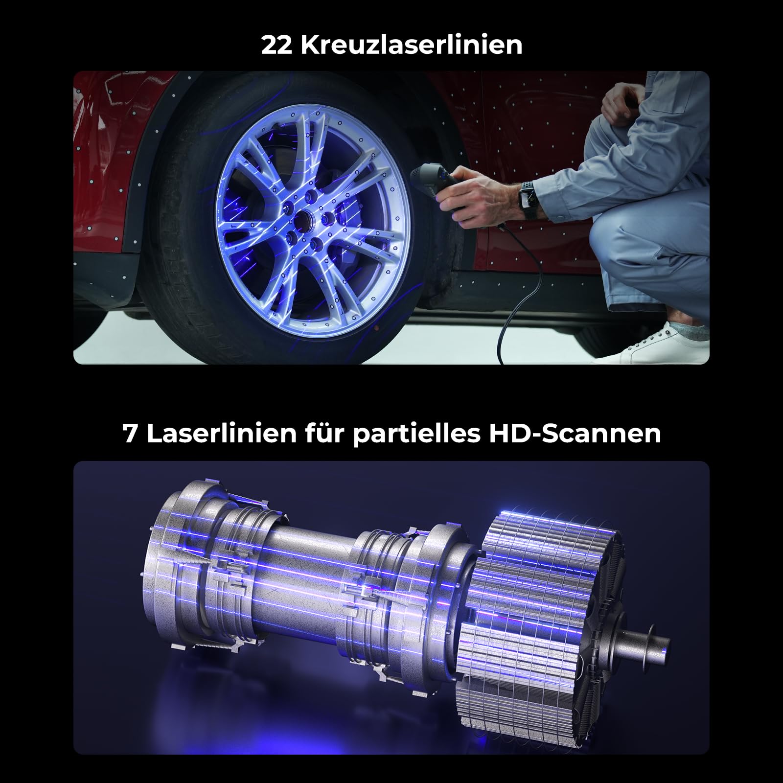 Creality Raptor Pro 3D Scanner, Bester Partner für Auto Custom, 22 Kreuz +7 parallele blaue Laserlinien, volumetrische Genauigkeit: 0,02 mm + 0,08 mm/m, Objekte zwischen 5-4000 mm