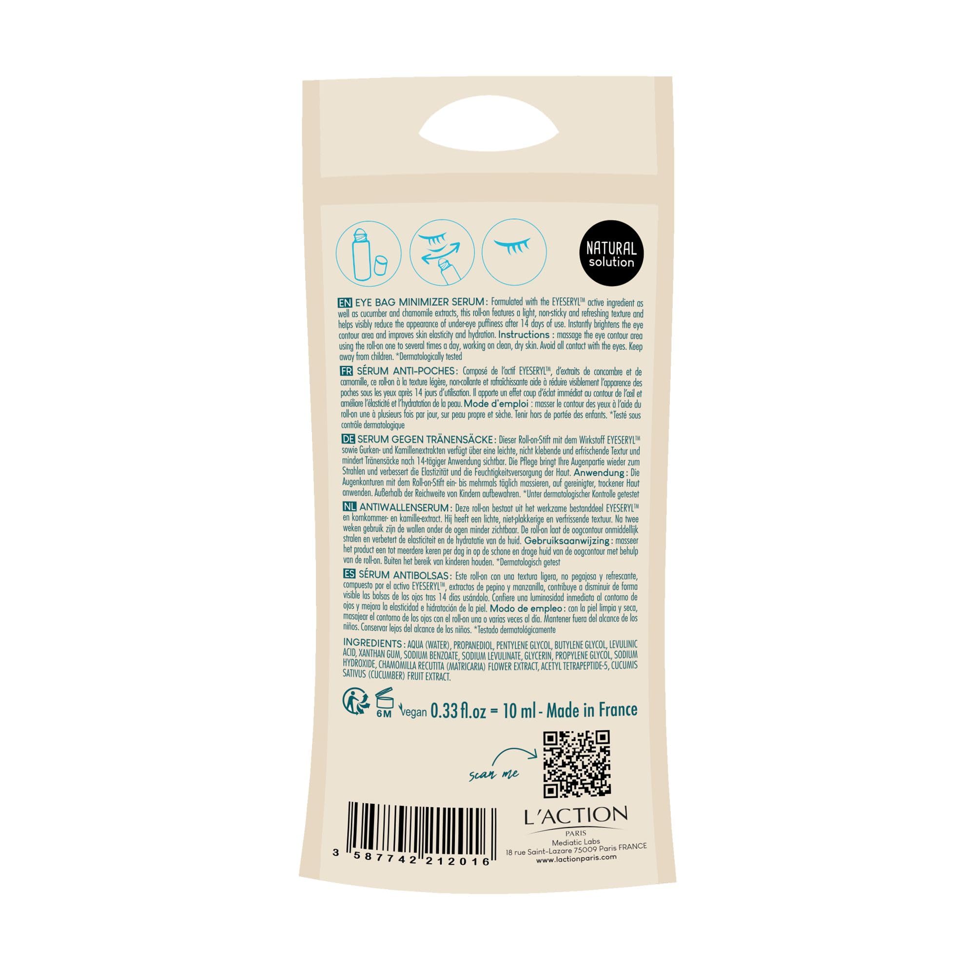 L'Action Paris Eye Bag Minimiser Serum, Natural Eye Serum with Cucumber Extract for Under-Eye Puffiness - Image 3