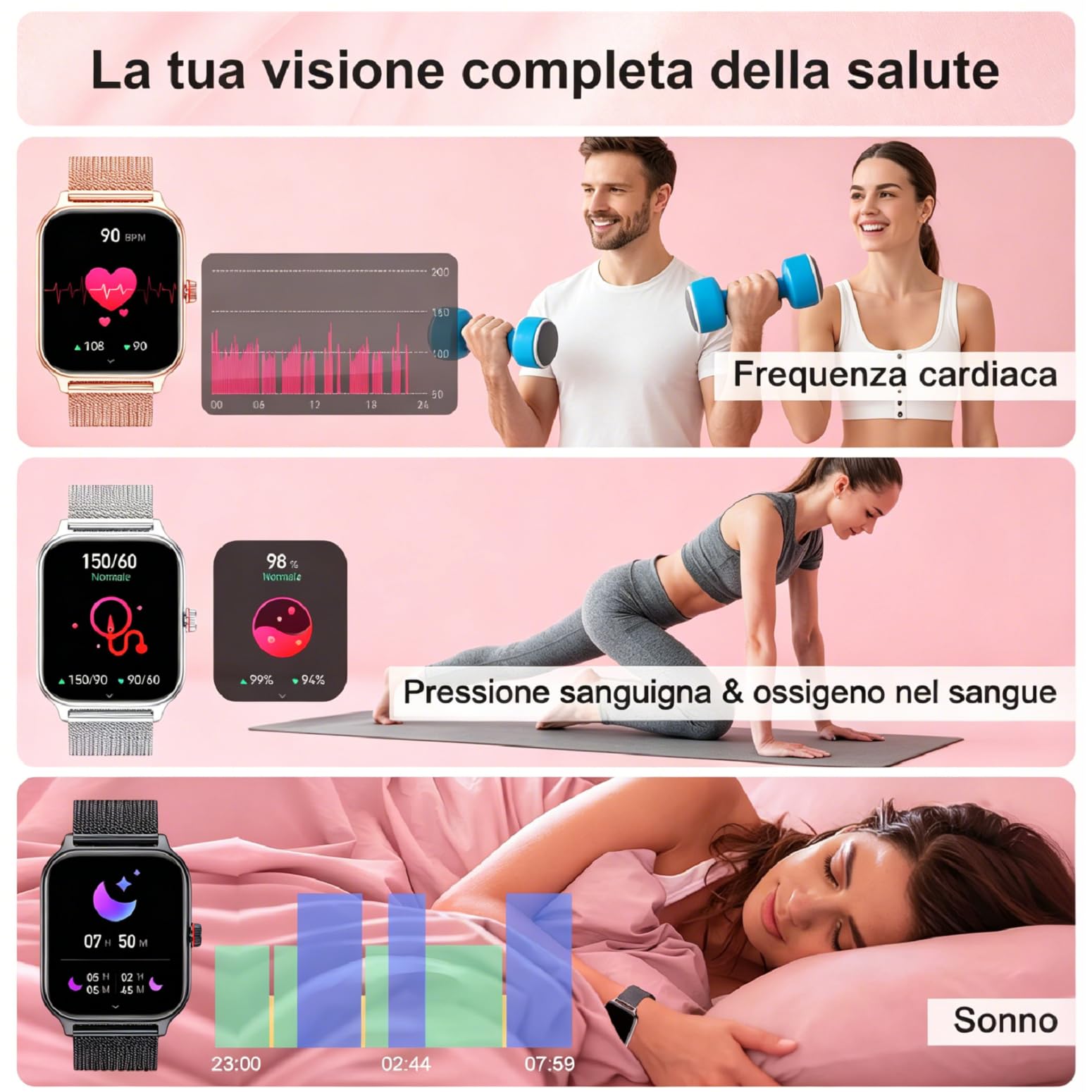LODIMEKE Smartwatch Pressione Sanguigna e Chiamate, 1.96" Orologio Uomo Donna Fitness con Cardio Contapassi Sonno, 100+ Modalità Sportive, Sveglia e Calcolatrice, AI Assistente, Regalo per iOS Android