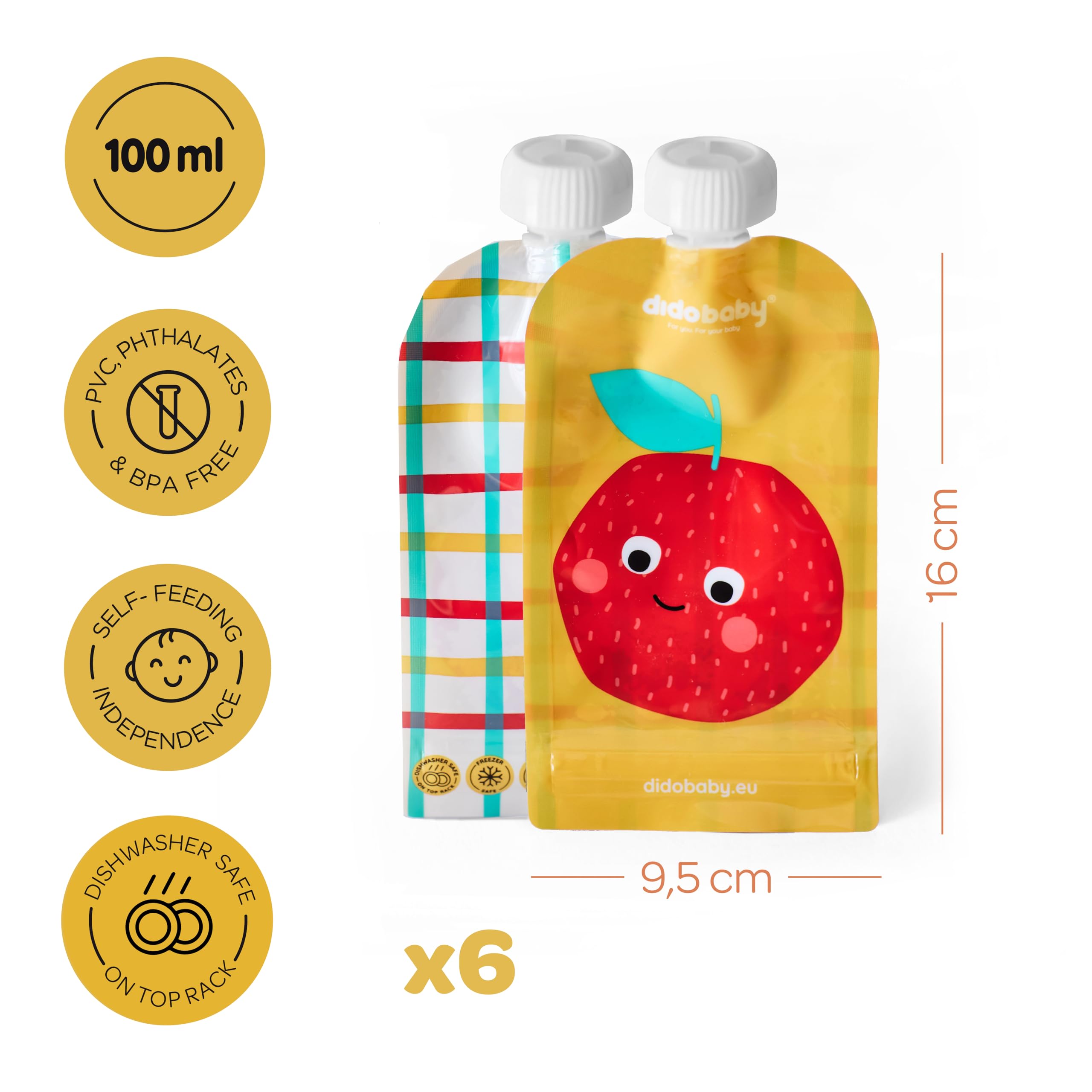 Gourdes Réutilisables Bébé Lot de 6 – Gourde Compote Rechargeable Sans BPA – Didobaby