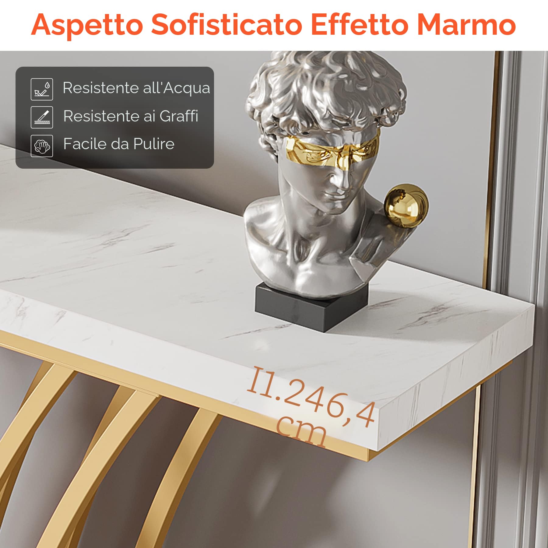 Tribesigns Tavolo consolle dorato, 150 x 29,5 x 80 cm, moderno tavolo d'ingresso con base in metallo a griglia per ingresso, corridoio, ingresso, soggiorno (Bianco)