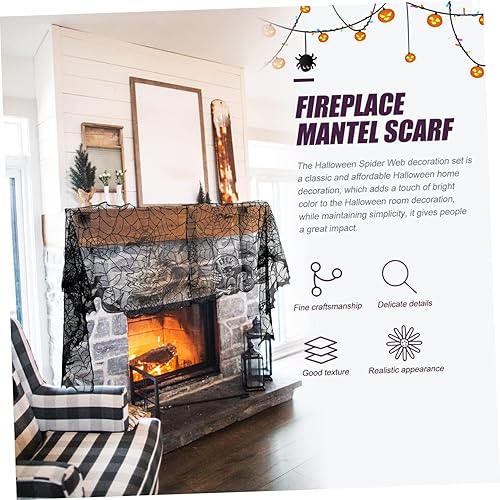 Miniatura 8 de NOLITOY Mantel de tela de araña para chimenea, telaraña, mantel de telaraña, bufanda de telaraña, bufanda de chimenea de miedo, mantel de poliéster