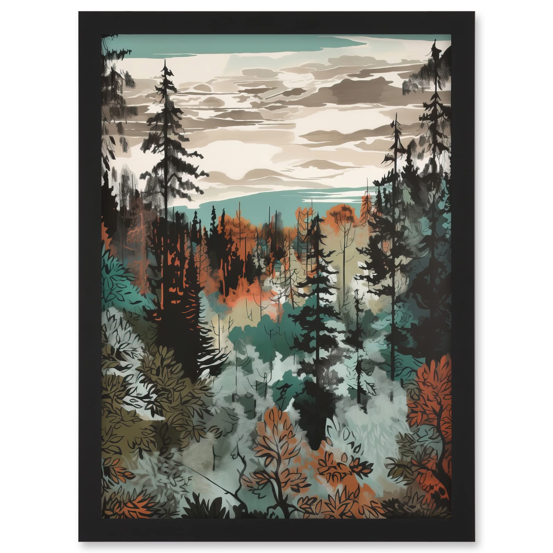 Artery8 Taiga Boreal Autumnal Colours Forest Landscape Artwork Framed A3 Wall Art Print